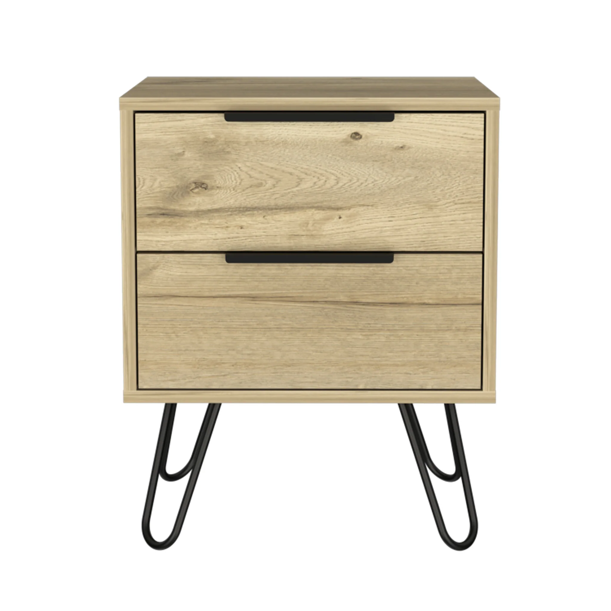 Oak Two Drawer Faux Wood Nightstand By Homeroots - Image 4