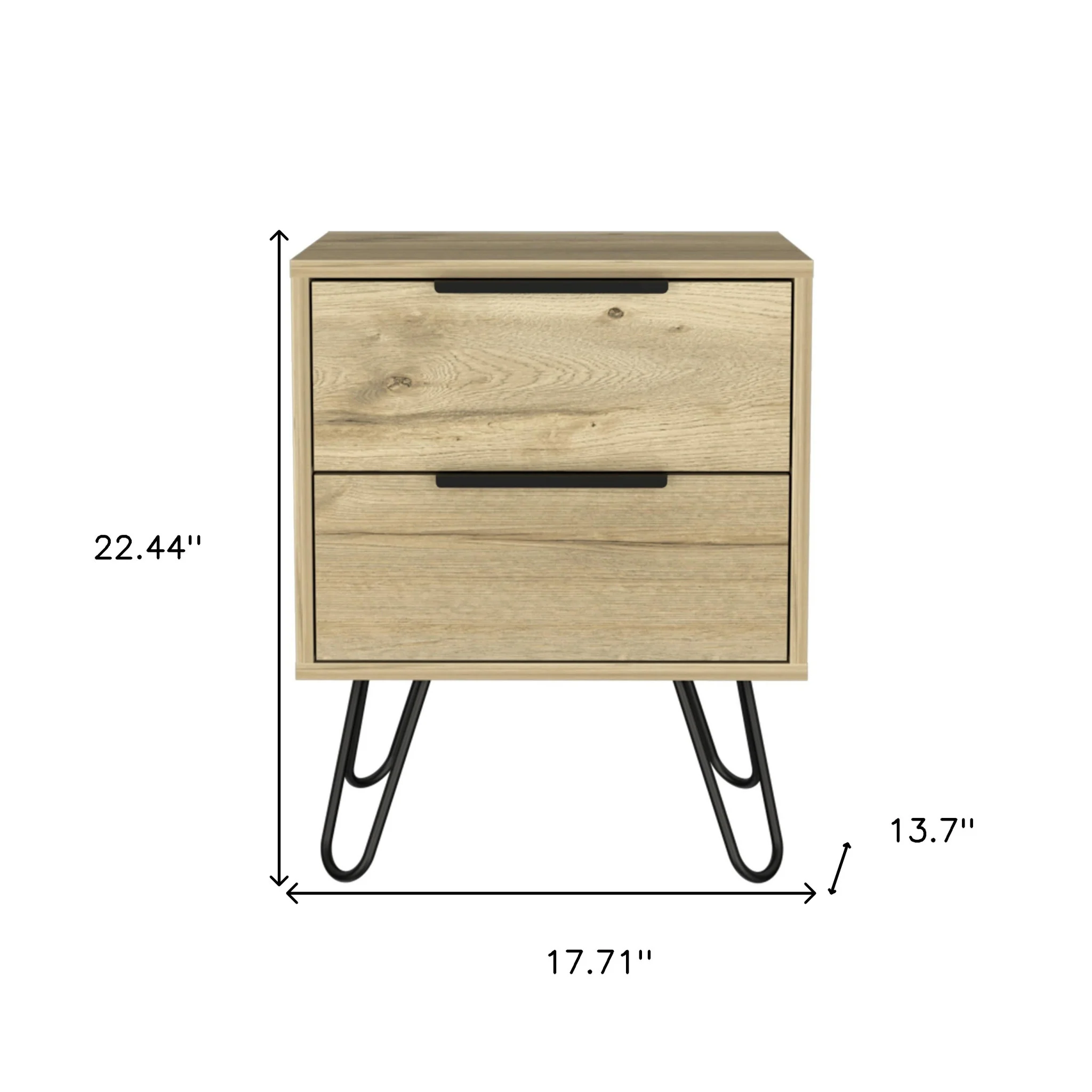 Oak Two Drawer Faux Wood Nightstand By Homeroots - Image 8