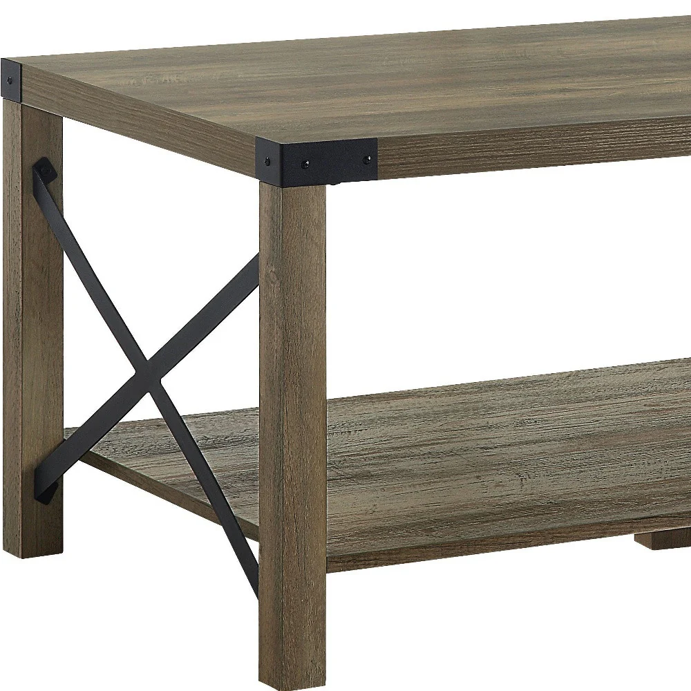 Oak Wood Coffee Table With Shelf By Homeroots - Image 4