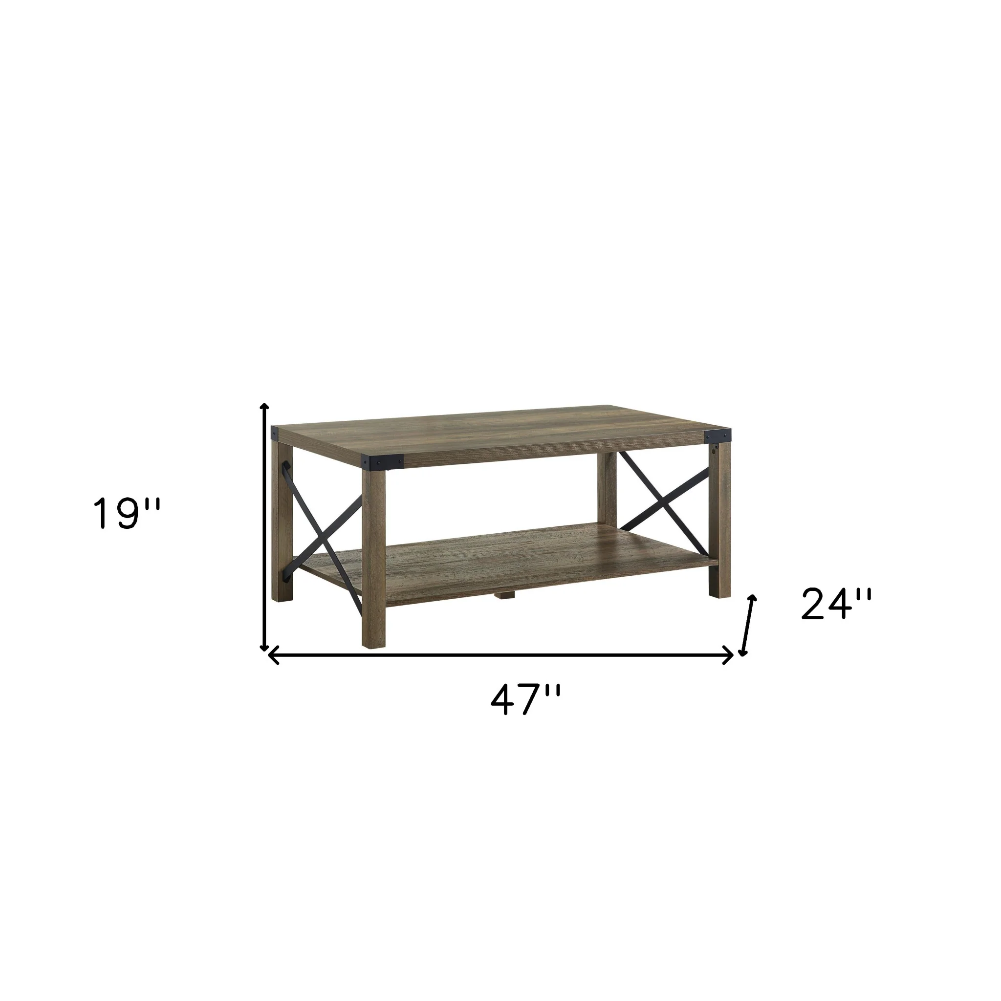Oak Wood Coffee Table With Shelf By Homeroots - Image 6