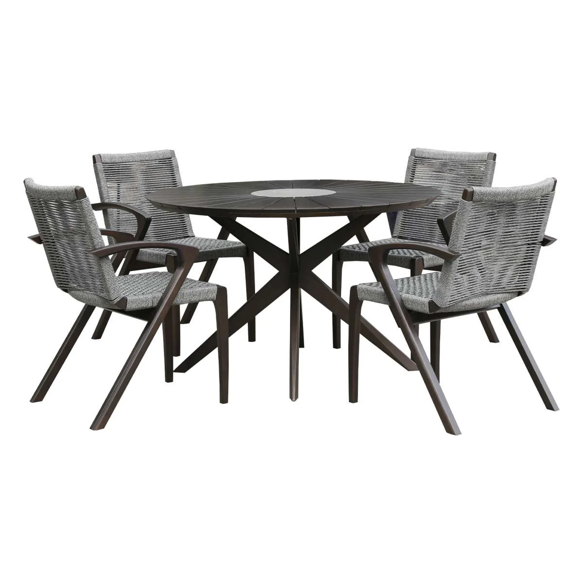 Oasis and Brielle Outdoor 5 Piece Dark Eucalyptus and Concrete Dining Set By Armen Living - Image 2