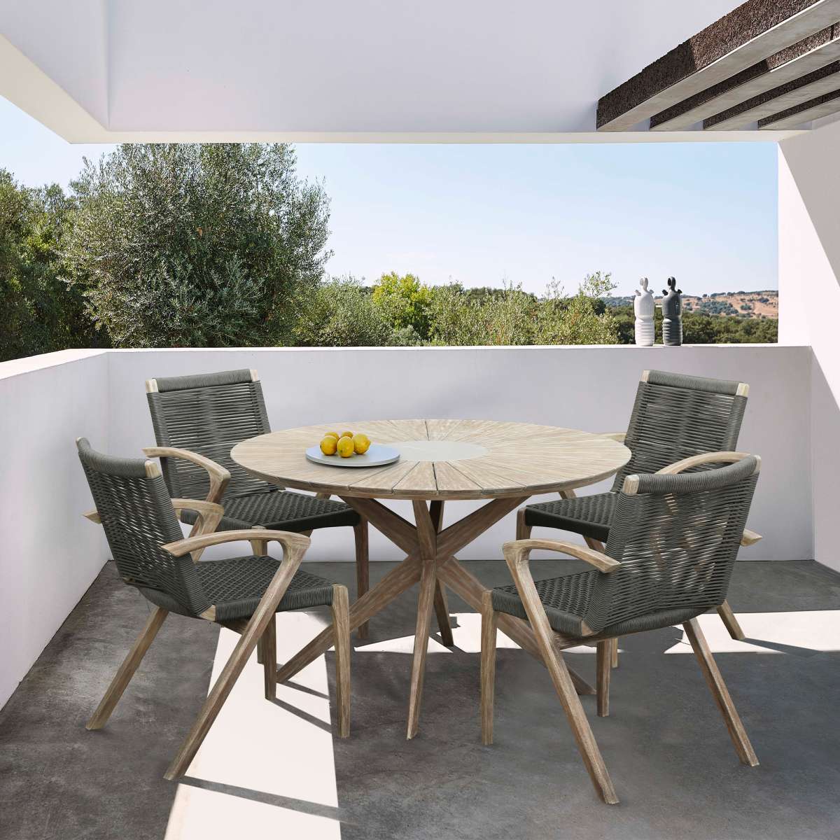 Oasis Outdoor Light Eucalyptus Wood and Concrete Round Dining Table By Armen Living - Image 6