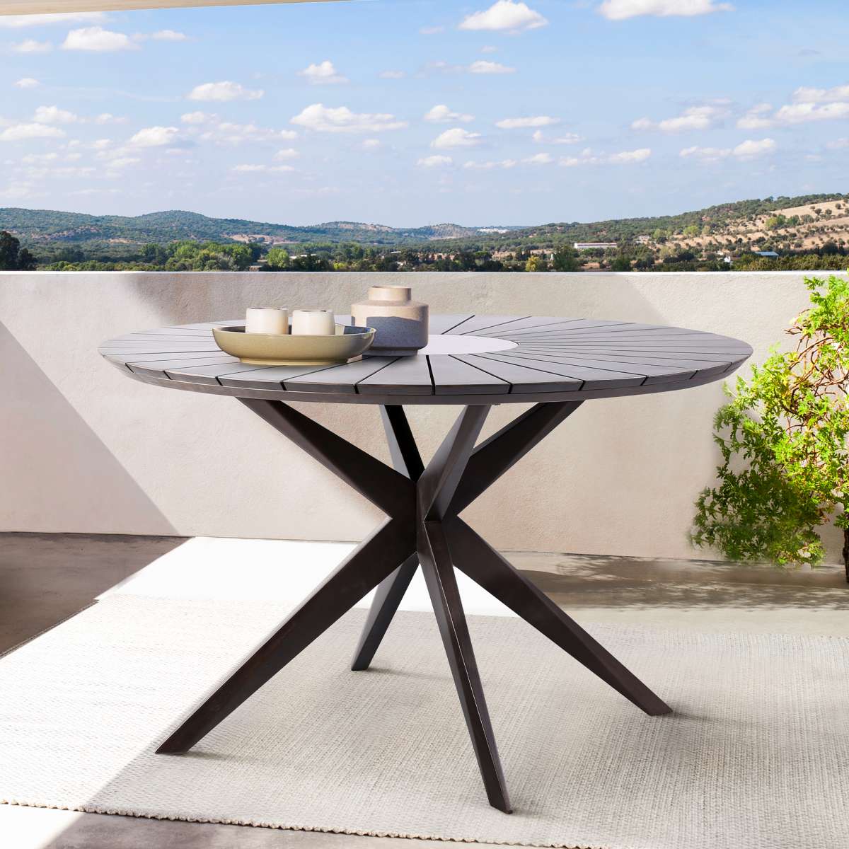 Oasis Outdoor Light Eucalyptus Wood and Concrete Round Dining Table By Armen Living - Image 7