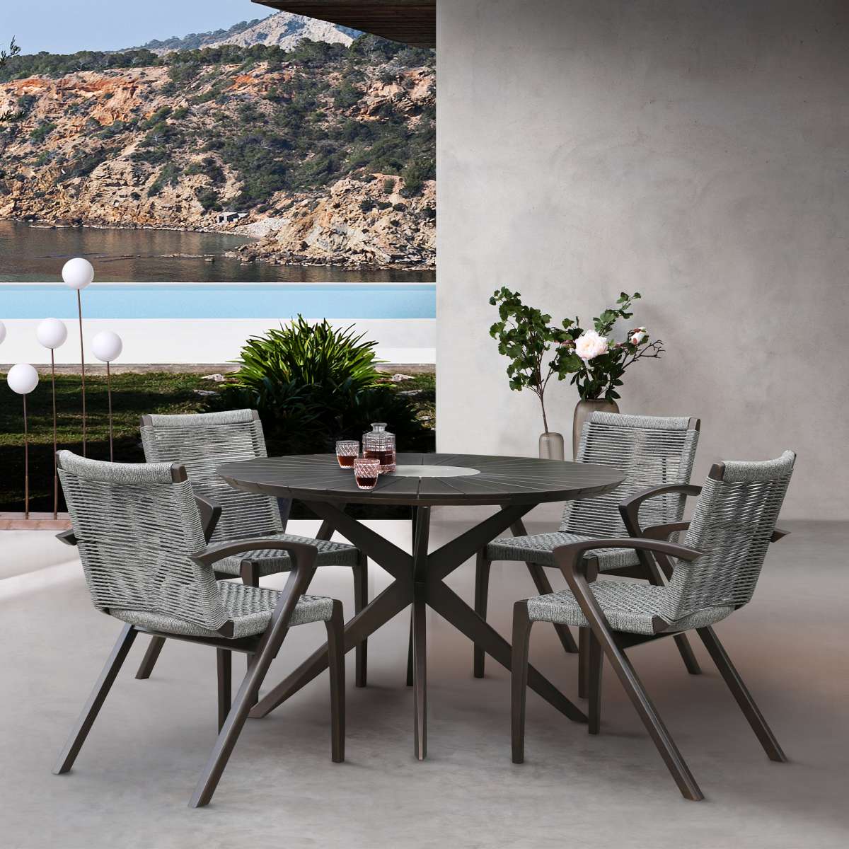 Oasis Outdoor Light Eucalyptus Wood and Concrete Round Dining Table By Armen Living - Image 8