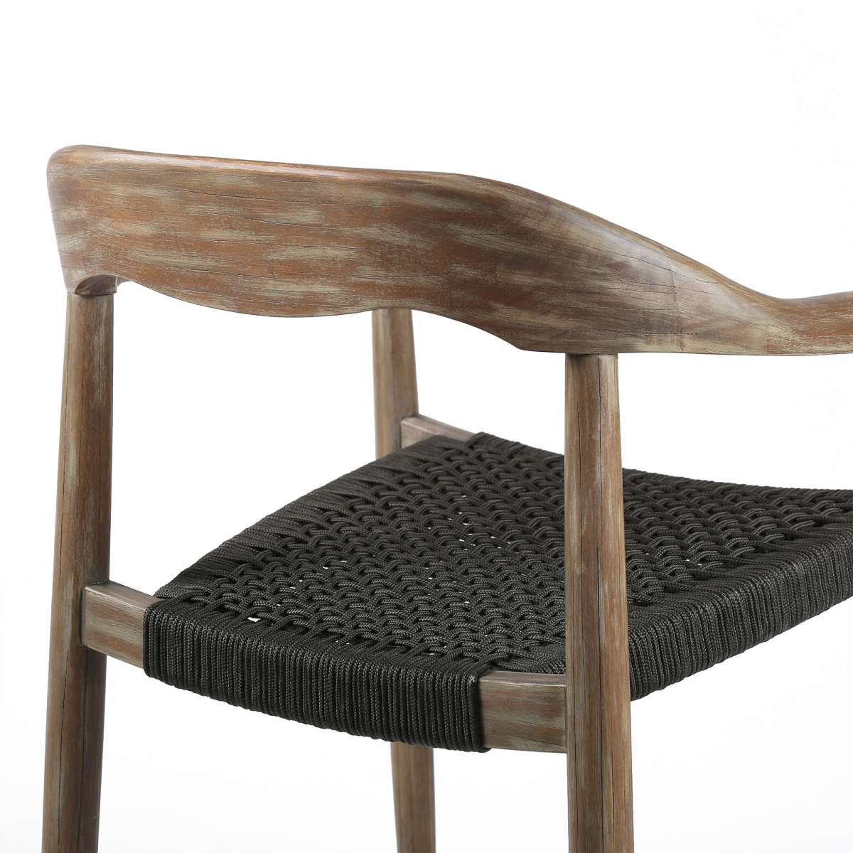 Oasis Santo Outdoor Patio 5 Piece Round Dining Set in Eucalyptus Wood and Charcoal Rope  By Armen Living - Image 4