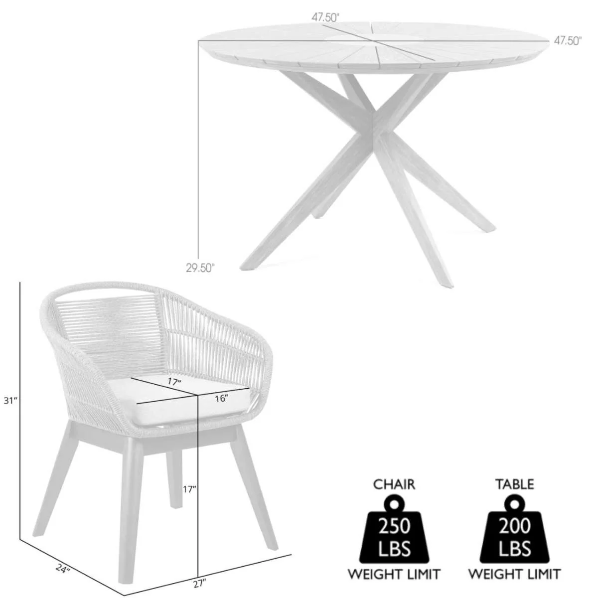 Oasis Tutti Frutti Outdoor Patio 5 Piece Round Dining Set in Eucalyptus Wood with Gray Rope and Cushions By Armen Living - Image 6
