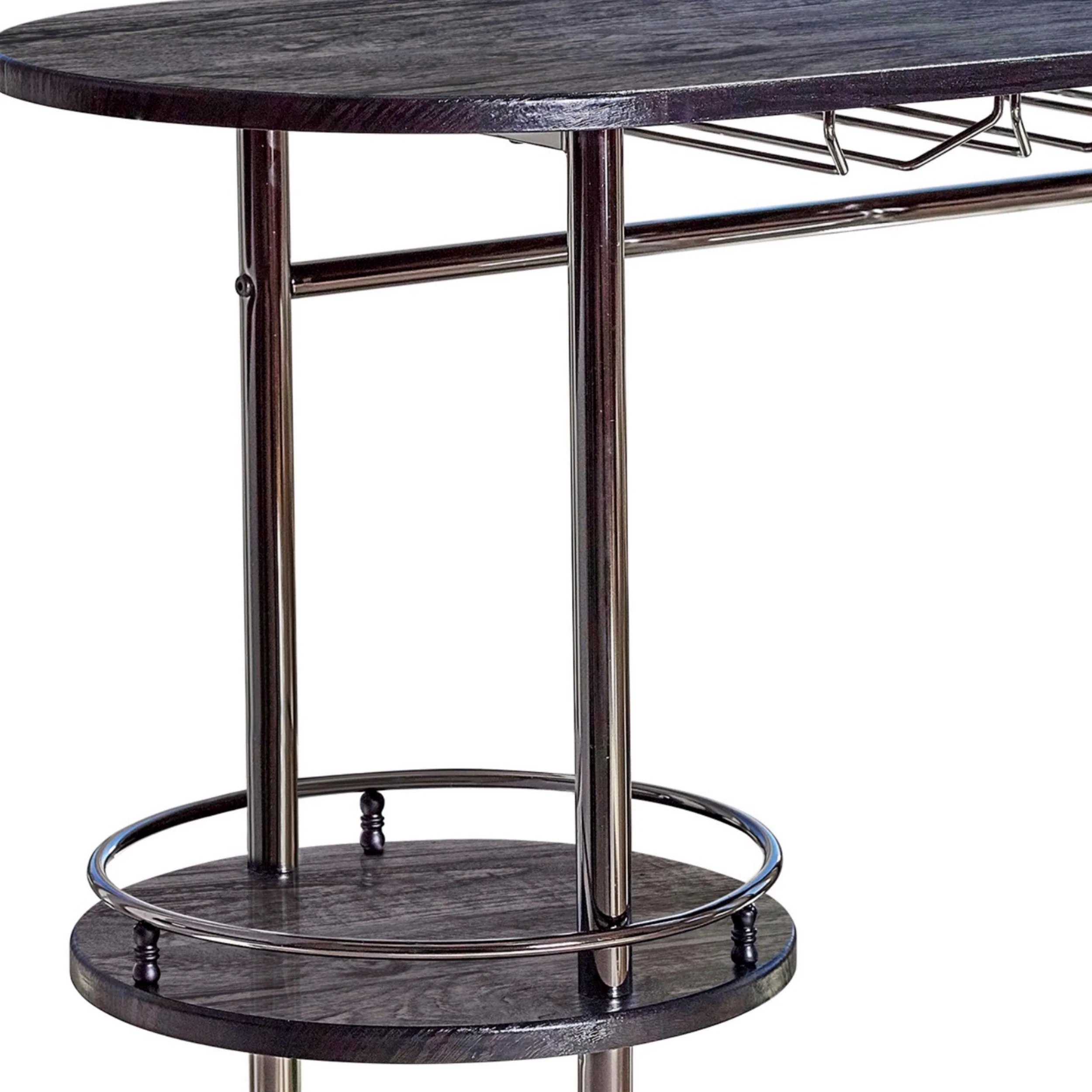 Oblong Shape Metal Bar Unit With Stemware Rack Gray And Chrome By Benzara - Image 2
