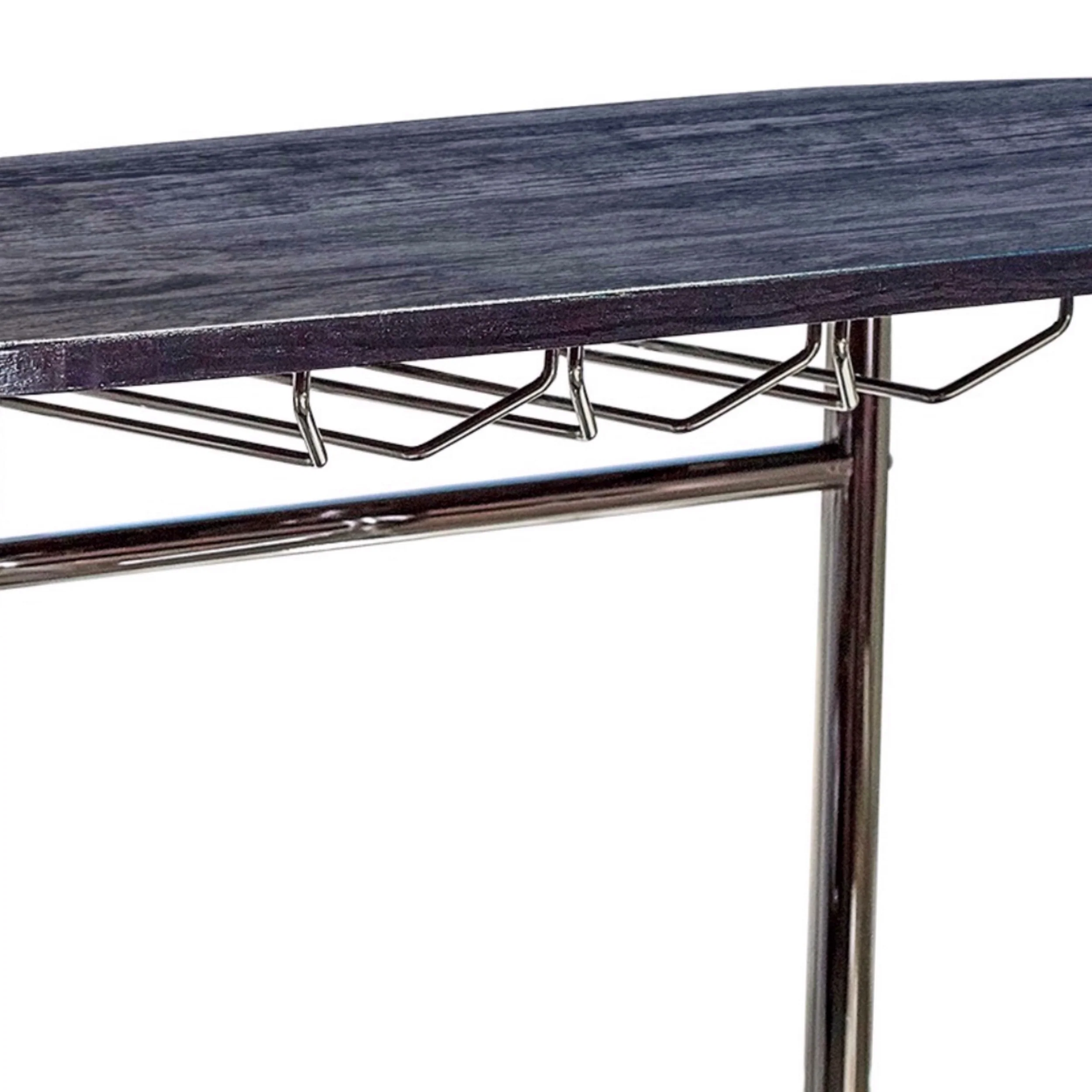 Oblong Shape Metal Bar Unit With Stemware Rack Gray And Chrome By Benzara - Image 4