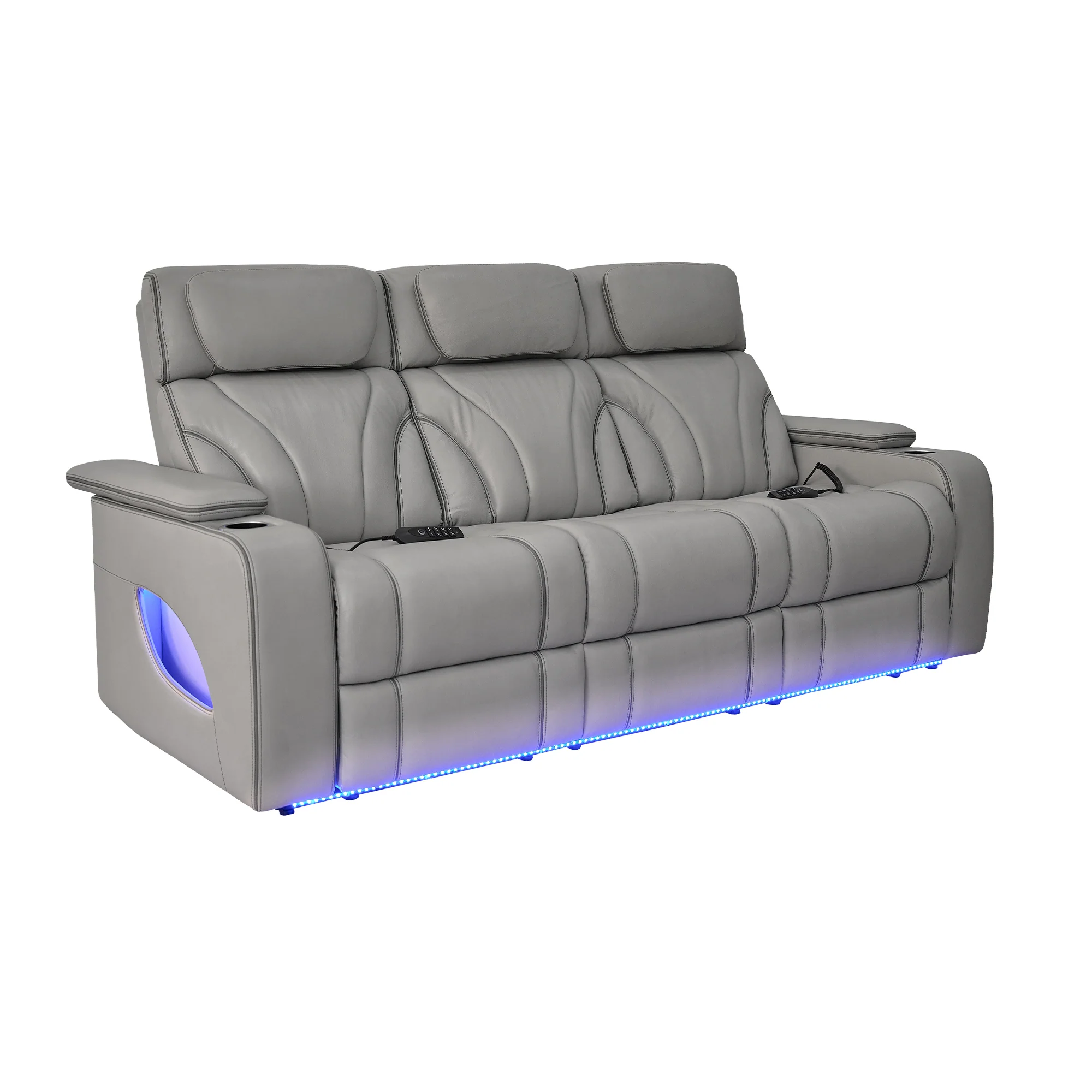 Octavia 86" Zero Gravity Power Reclining Sofa with Heat and Massage in Silver and Gray Leather By Armen Living - Image 2