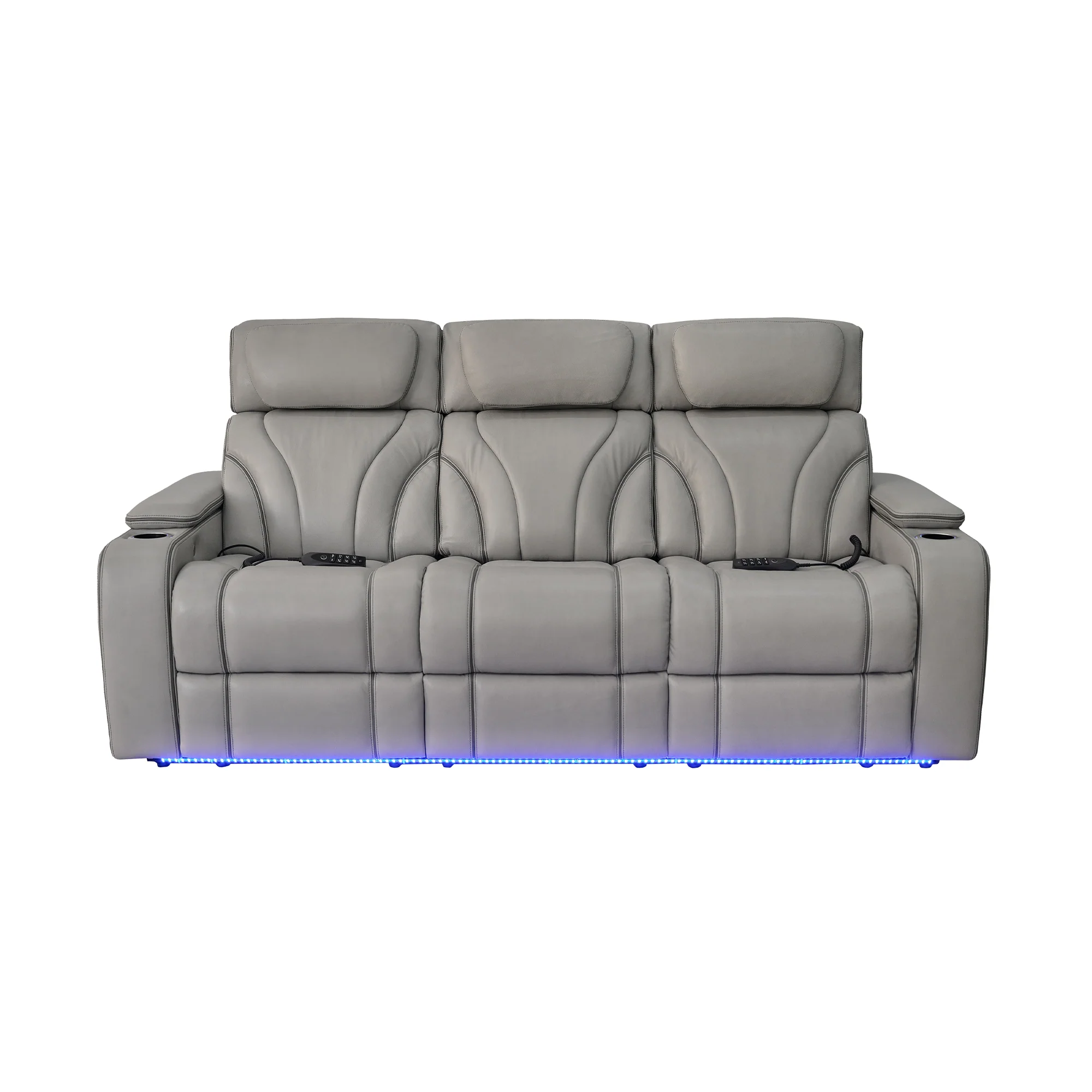 Octavia 86" Zero Gravity Power Reclining Sofa with Heat and Massage in Silver and Gray Leather By Armen Living - Image 3