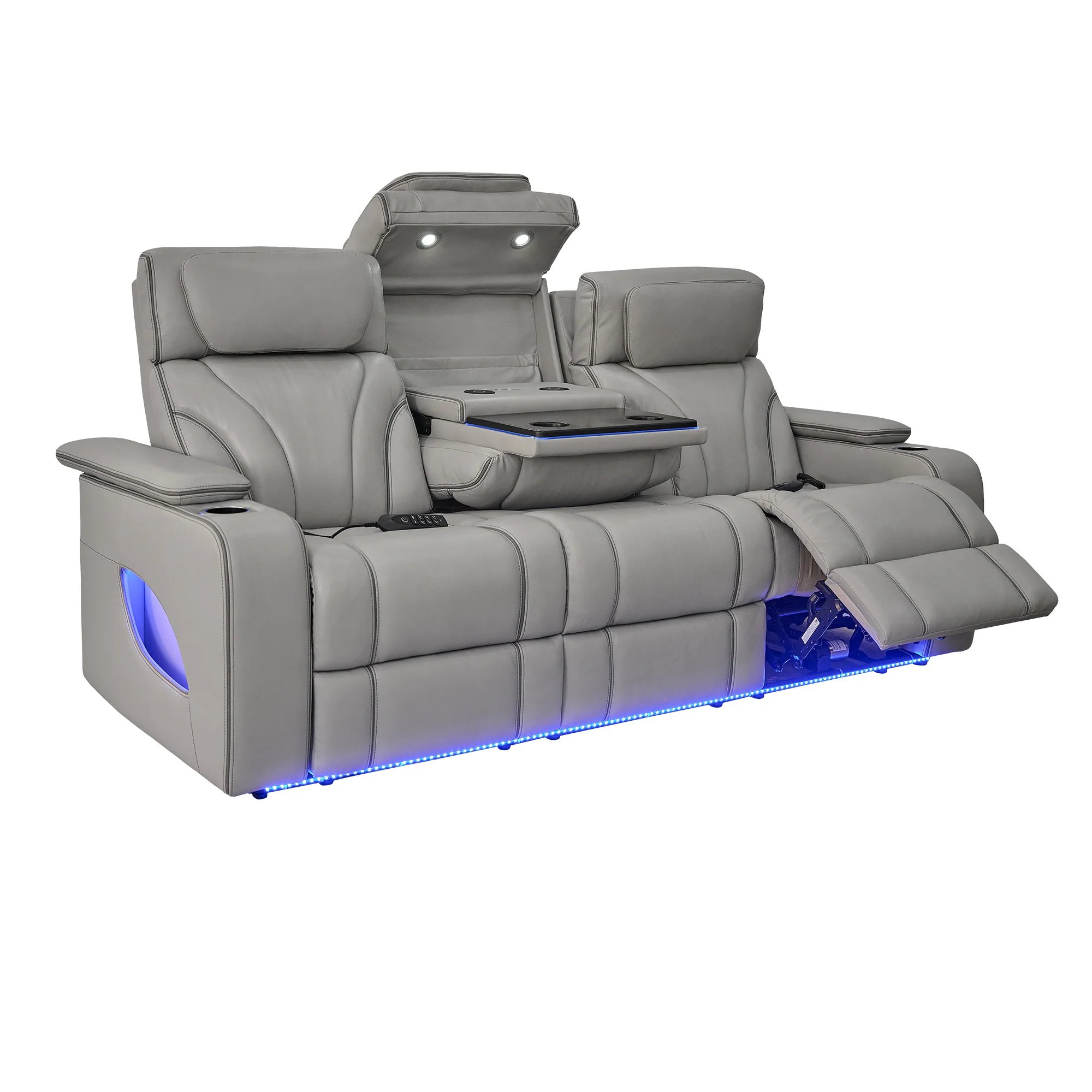 Octavia 86" Zero Gravity Power Reclining Sofa with Heat and Massage in Silver and Gray Leather By Armen Living - Image 4