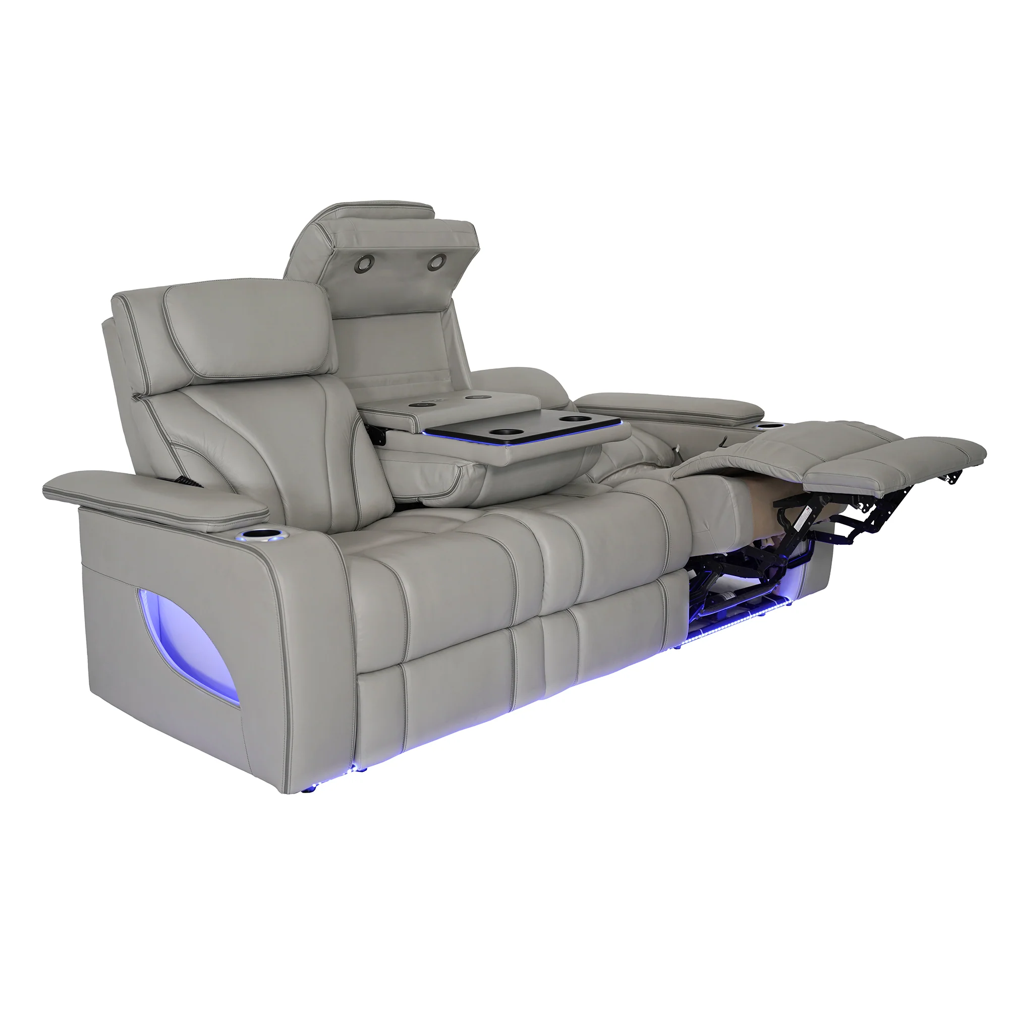 Octavia 86" Zero Gravity Power Reclining Sofa with Heat and Massage in Silver and Gray Leather By Armen Living - Image 5
