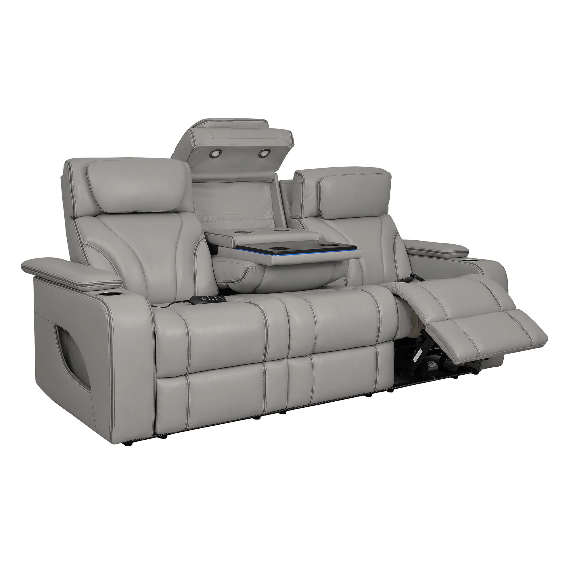 Octavia 86" Zero Gravity Power Reclining Sofa with Heat and Massage in Silver and Gray Leather By Armen Living - Image 7