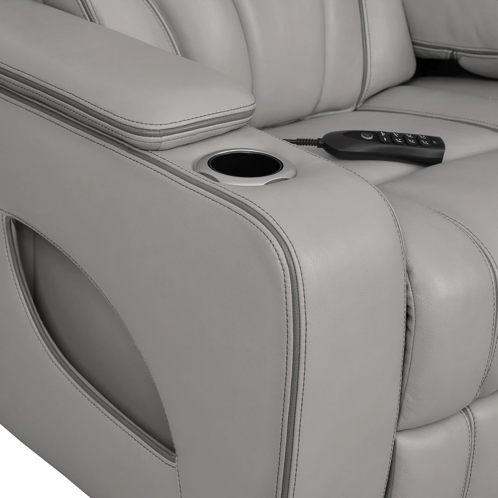 Octavia 86" Zero Gravity Power Reclining Sofa with Heat and Massage in Silver and Gray Leather By Armen Living - Image 8
