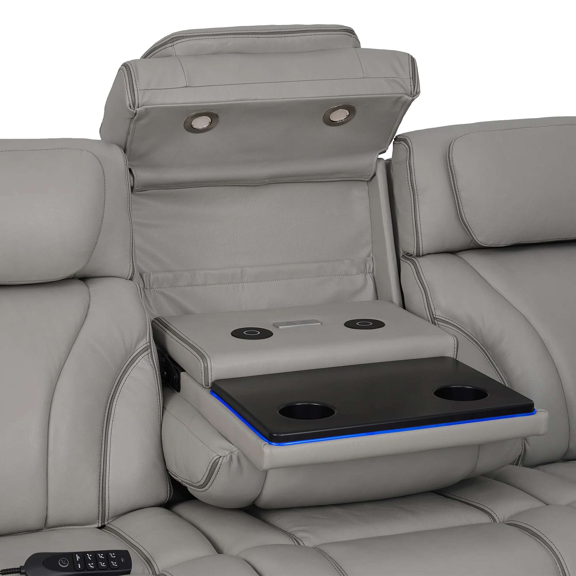 Octavia 86" Zero Gravity Power Reclining Sofa with Heat and Massage in Silver and Gray Leather By Armen Living - Image 9