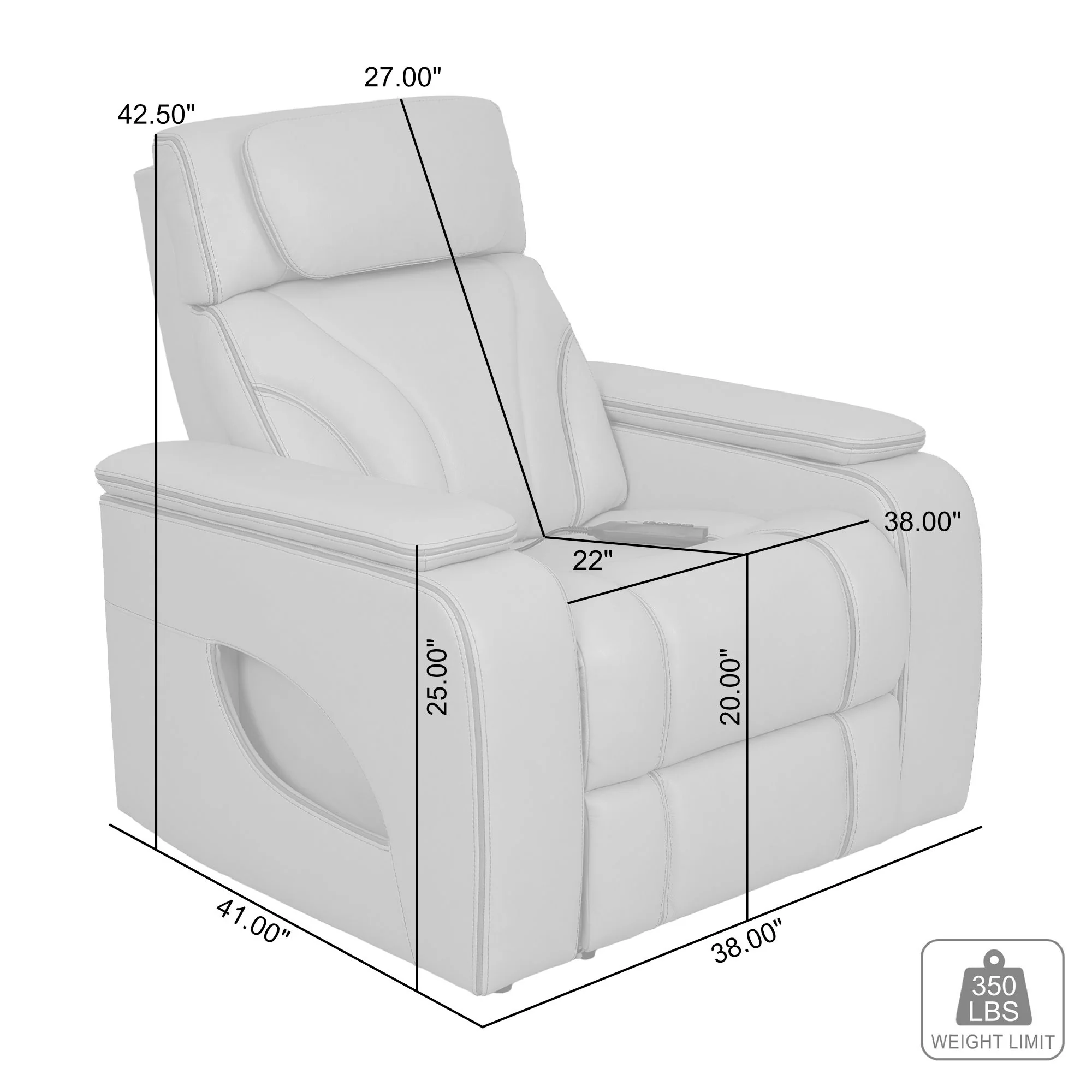 Octavia Zero Gravity Power Recliner with Heat and Massage in Silver and Gray Leather By Armen Living - Image 10