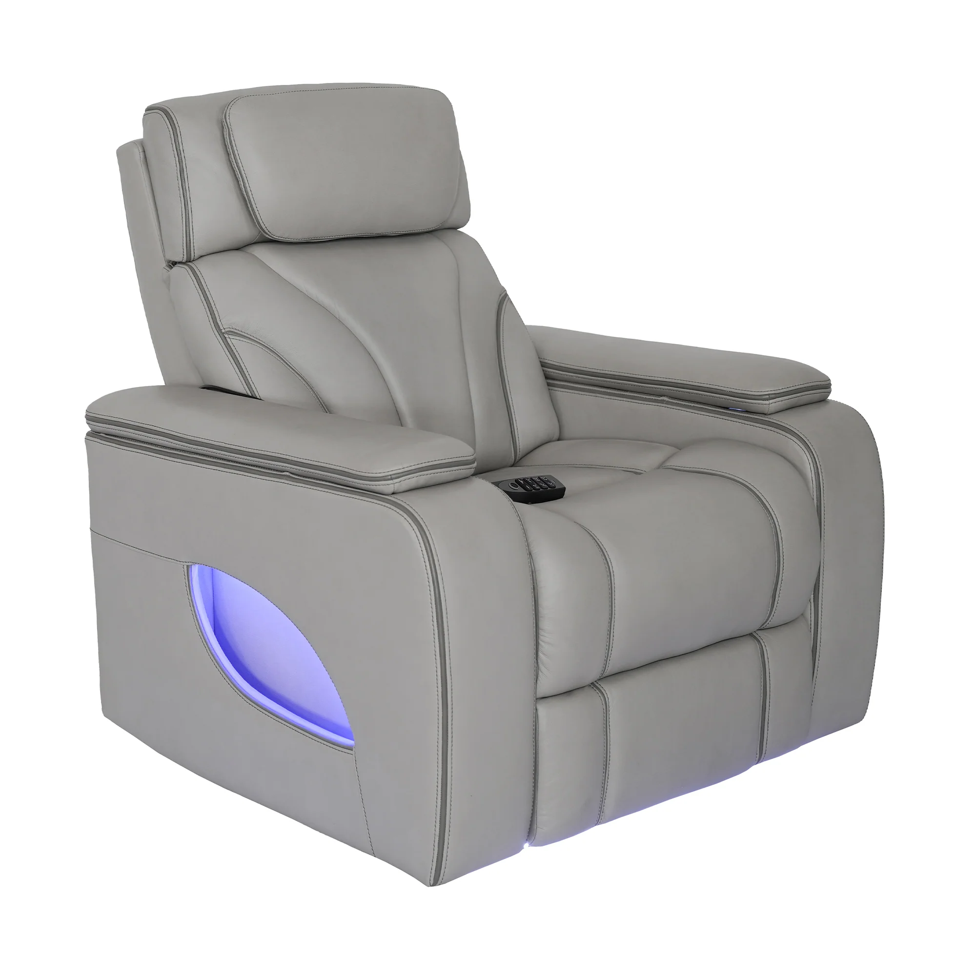 Octavia Zero Gravity Power Recliner with Heat and Massage in Silver and Gray Leather By Armen Living - Image 2