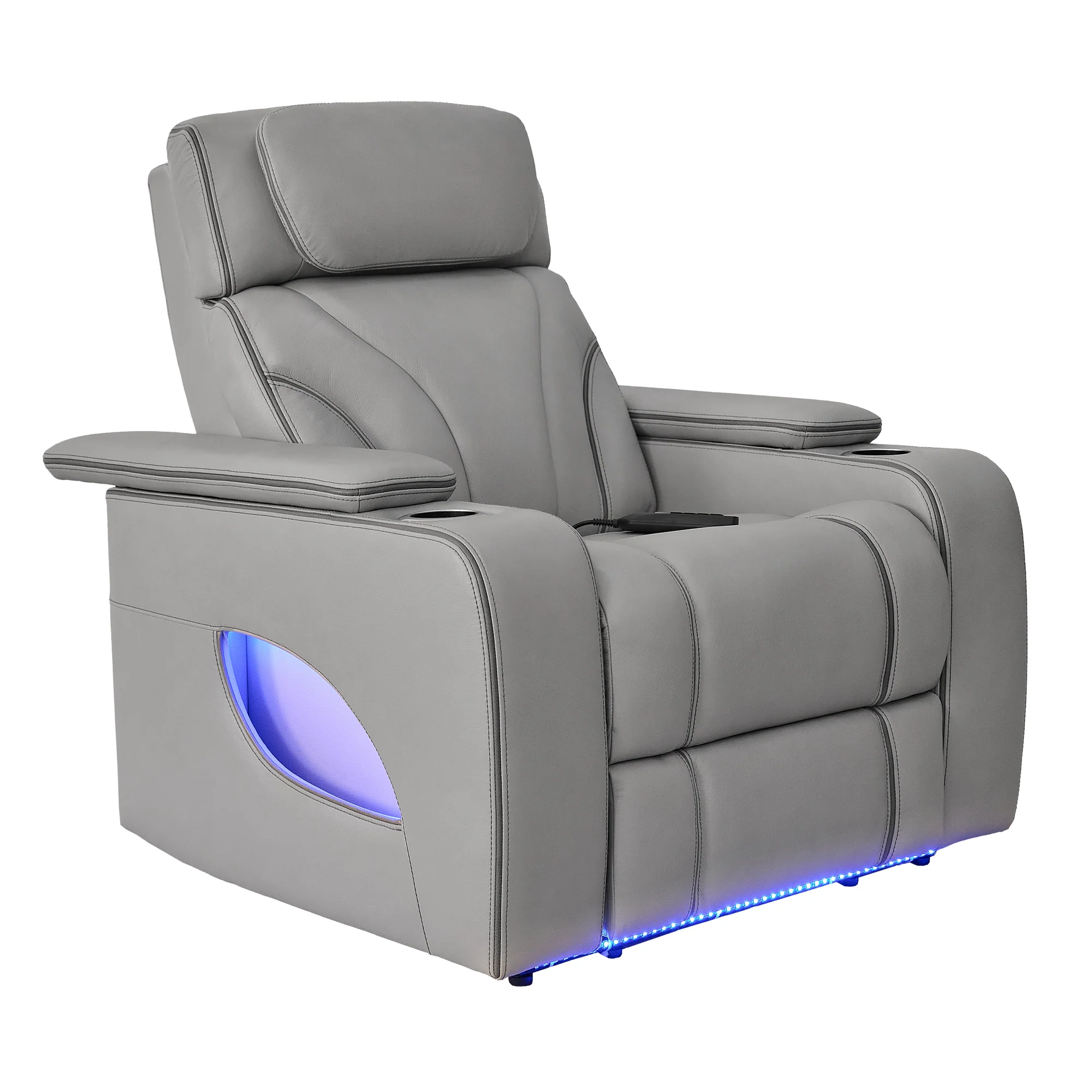 Octavia Zero Gravity Power Recliner with Heat and Massage in Silver and Gray Leather By Armen Living - Image 3
