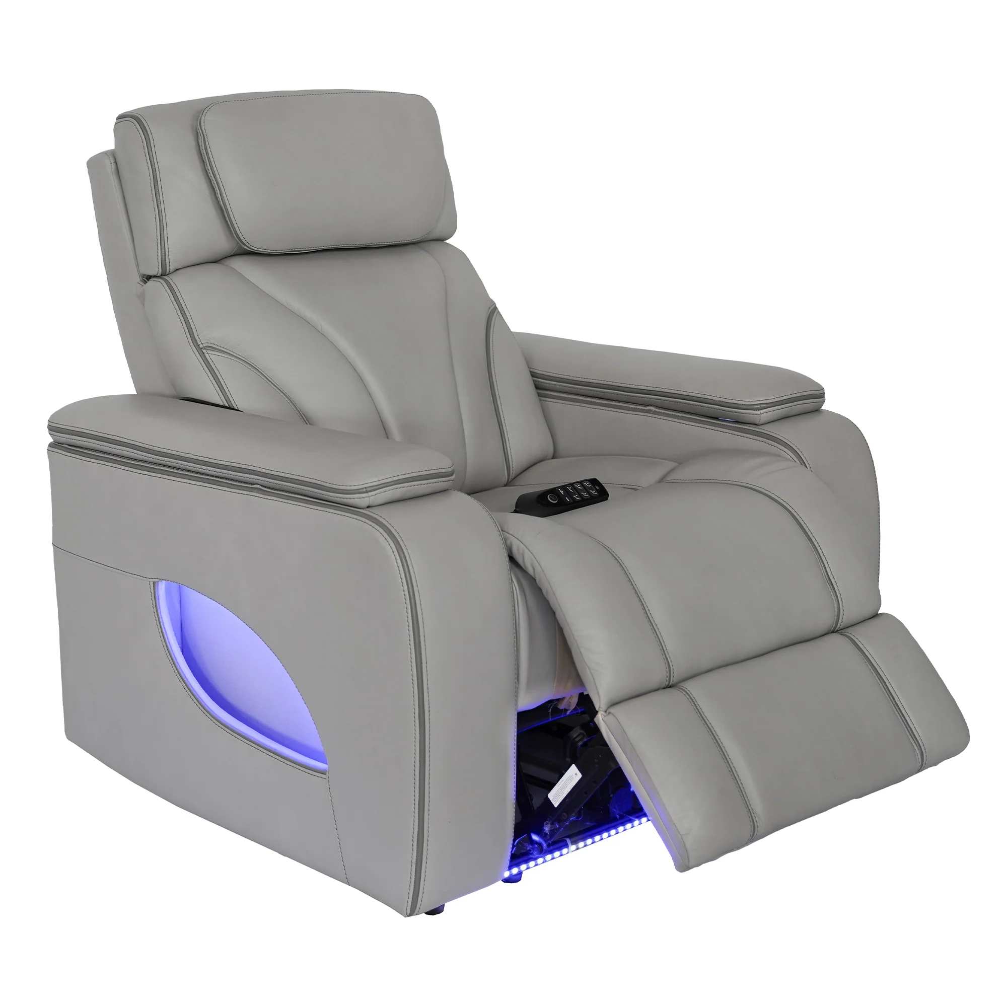 Octavia Zero Gravity Power Recliner with Heat and Massage in Silver and Gray Leather By Armen Living - Image 4