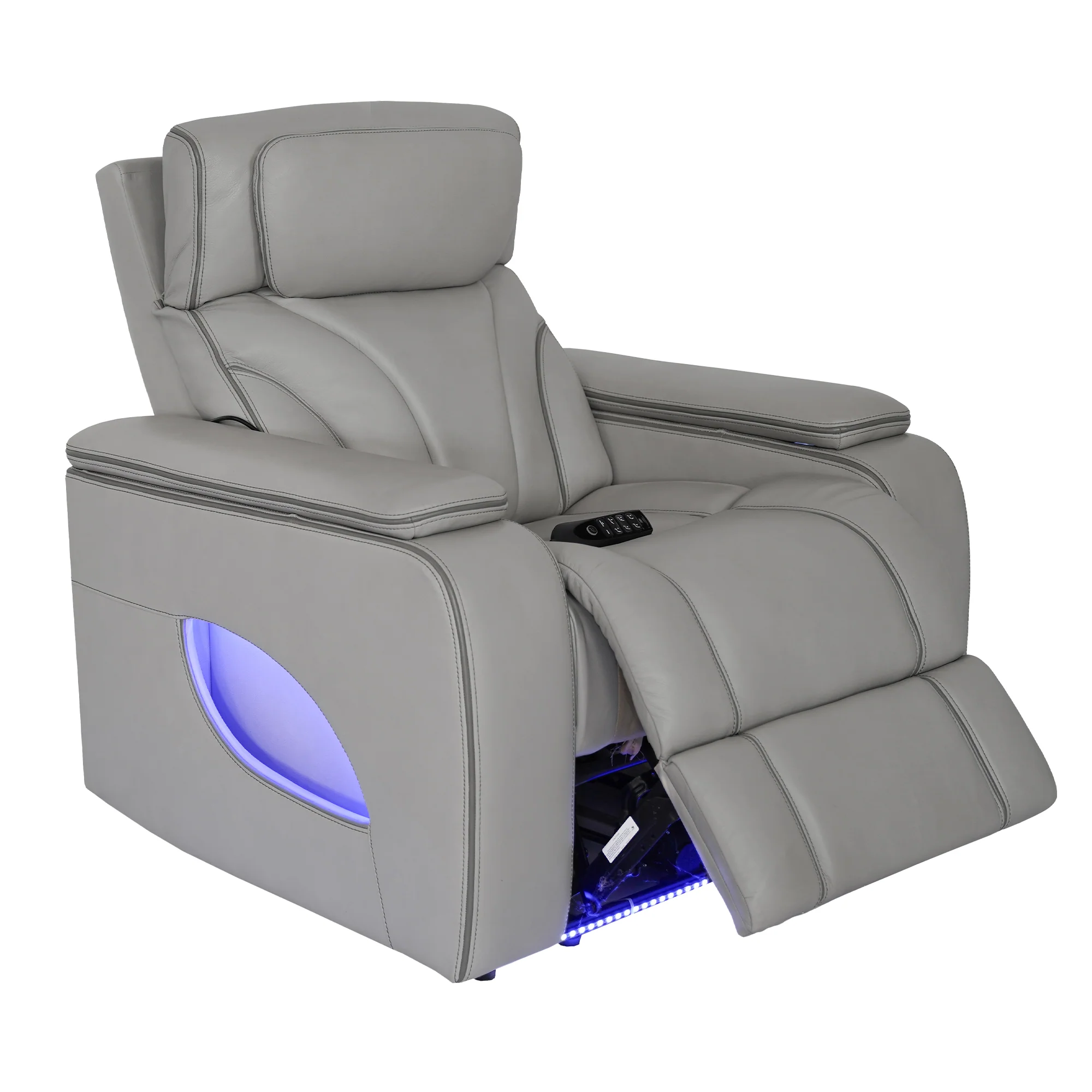 Octavia Zero Gravity Power Recliner with Heat and Massage in Silver and Gray Leather By Armen Living - Image 5