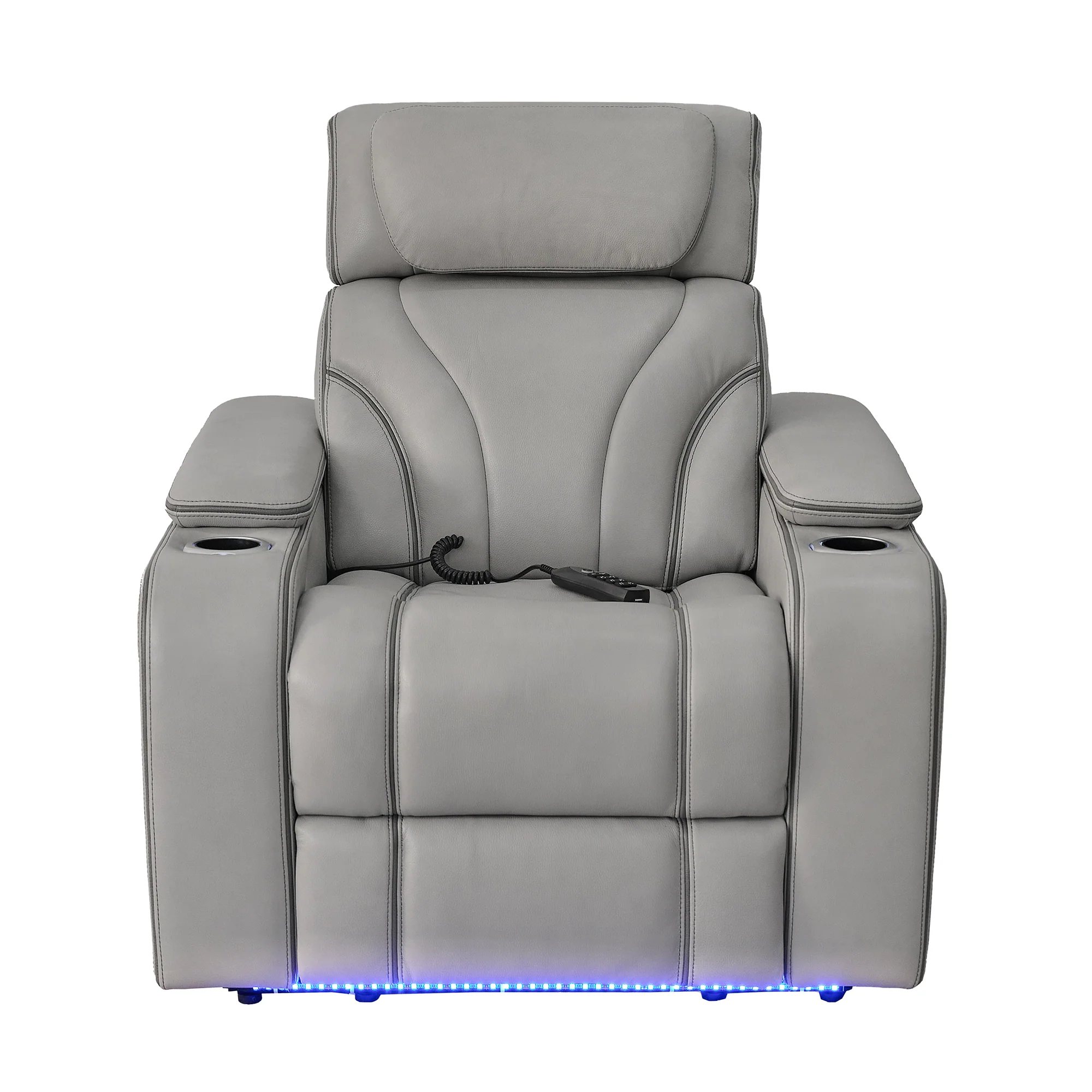 Octavia Zero Gravity Power Recliner with Heat and Massage in Silver and Gray Leather By Armen Living - Image 7