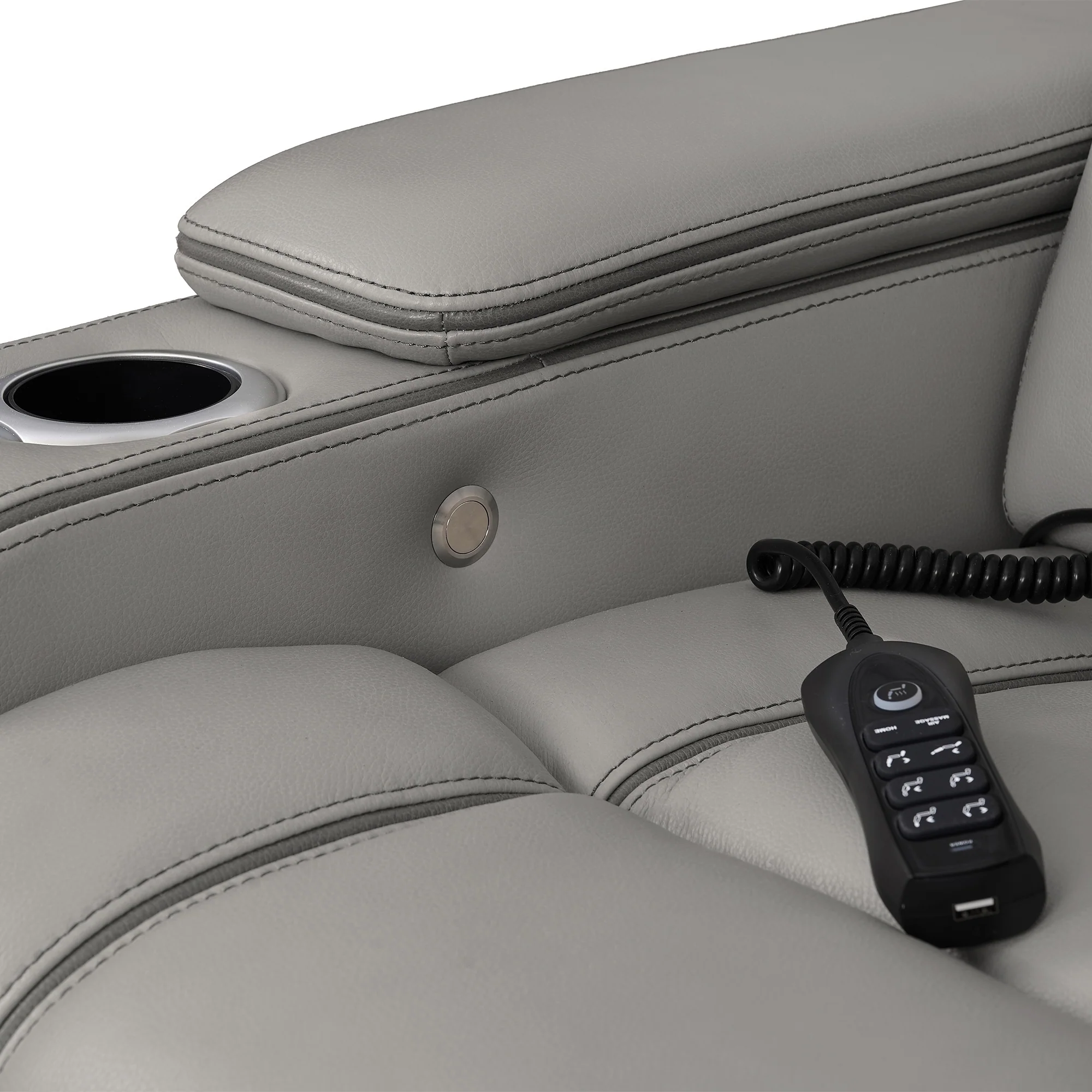 Octavia Zero Gravity Power Recliner with Heat and Massage in Silver and Gray Leather By Armen Living - Image 9