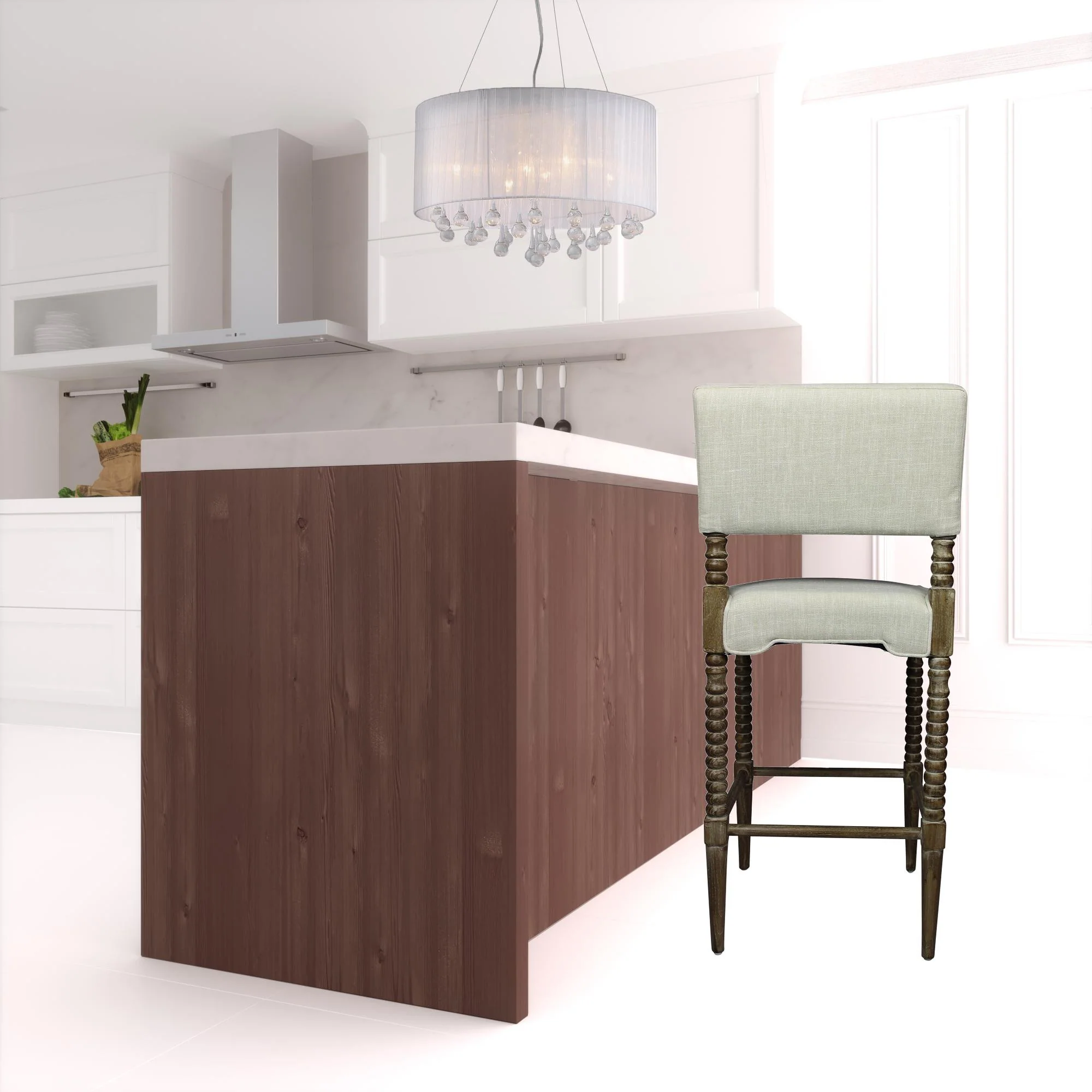 Off White And Brown Solid Wood Bar Height Bar Chair By Homeroots - Image 3