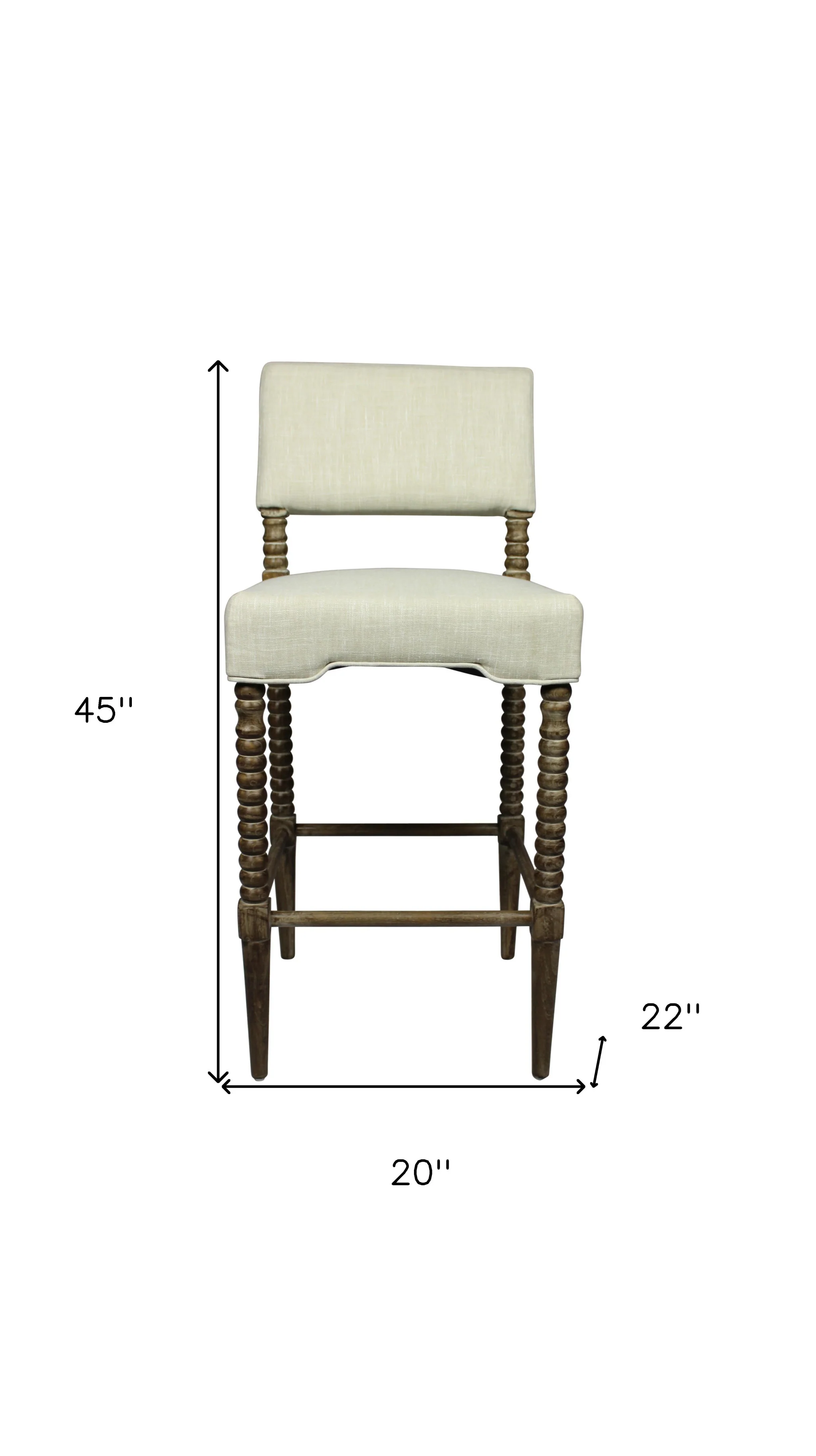 Off White And Brown Solid Wood Bar Height Bar Chair By Homeroots - Image 5