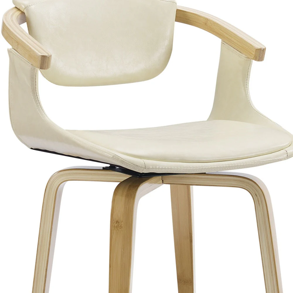 Off White And Natural Upholstered Faux Leather Dining Arm Chair By Homeroots - Image 2