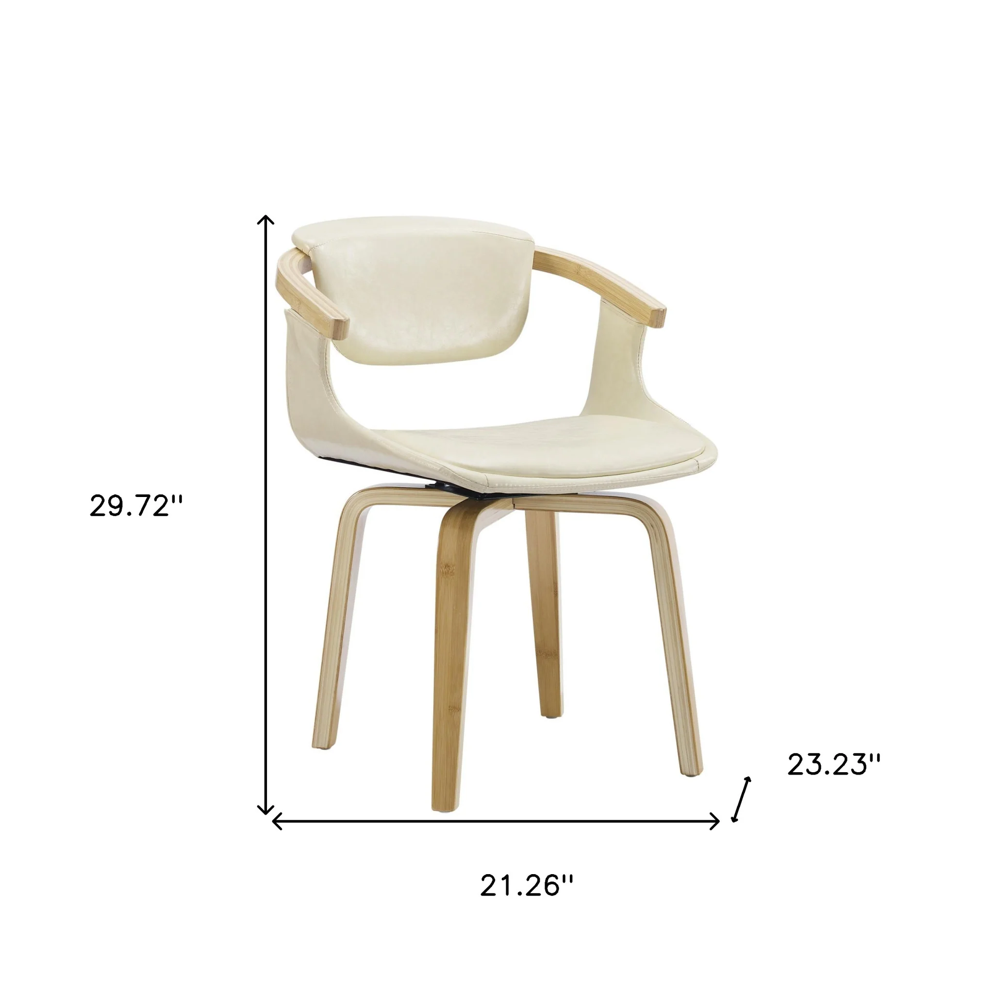 Off White And Natural Upholstered Faux Leather Dining Arm Chair By Homeroots - Image 4