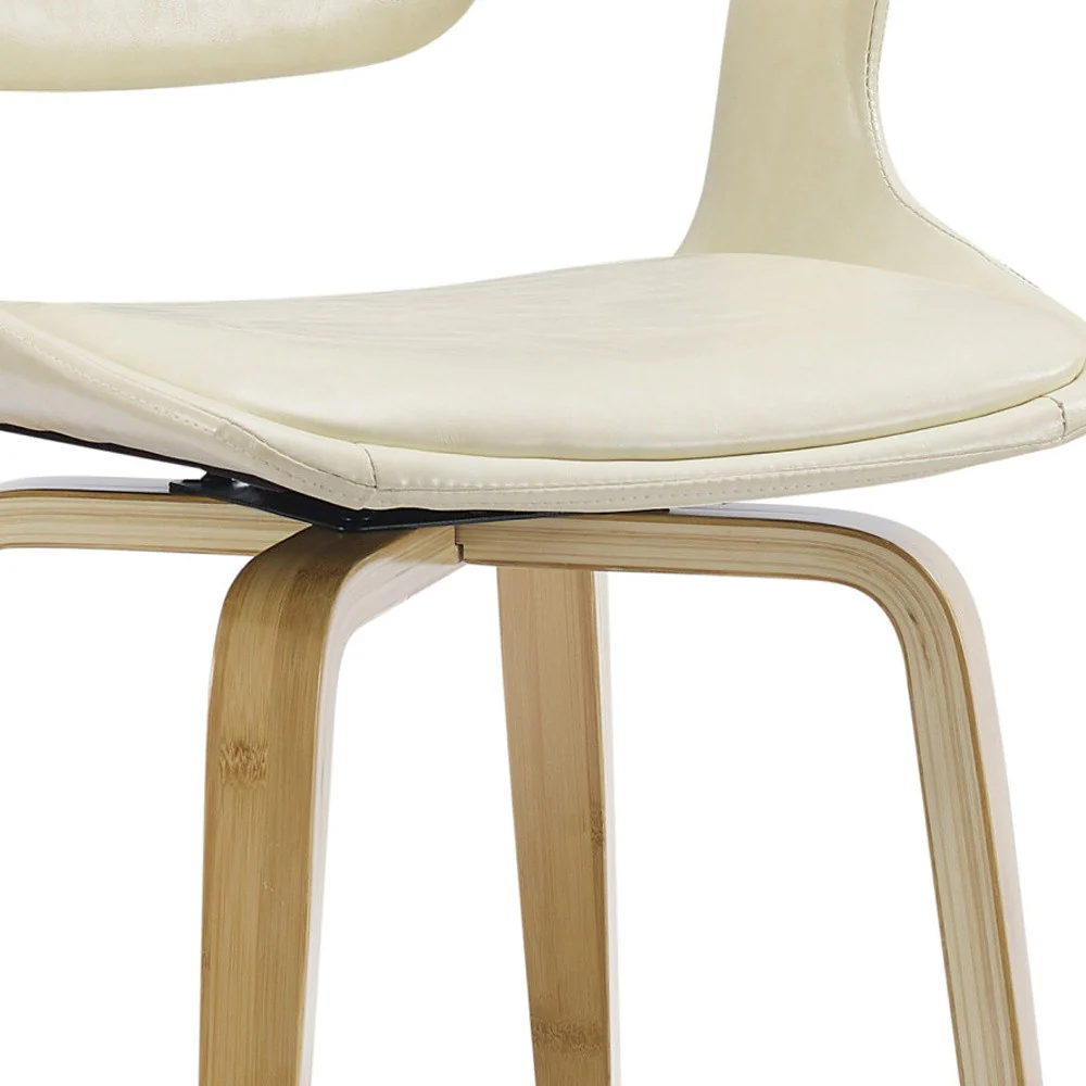 Off White And Natural Upholstered Faux Leather Dining Arm Chair By Homeroots - Image 6