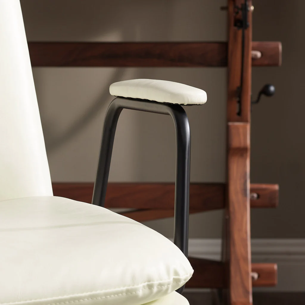 Off White Faux Leather And Brown Swivel Arm Chair By Homeroots - Image 2