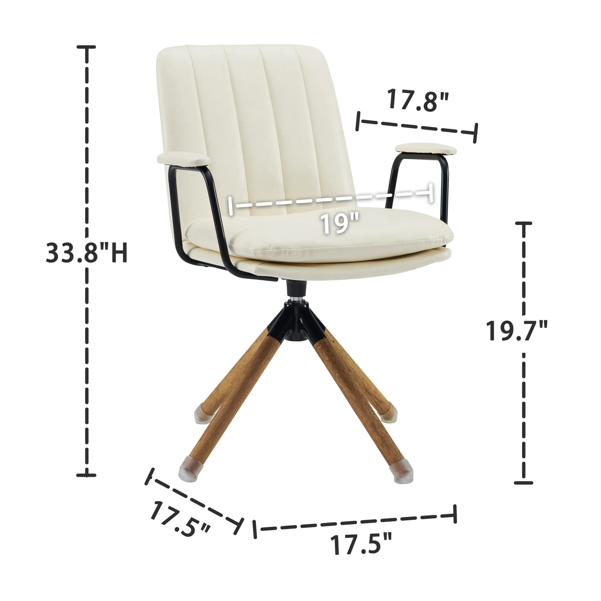 Off White Faux Leather And Brown Swivel Arm Chair By Homeroots - Image 4