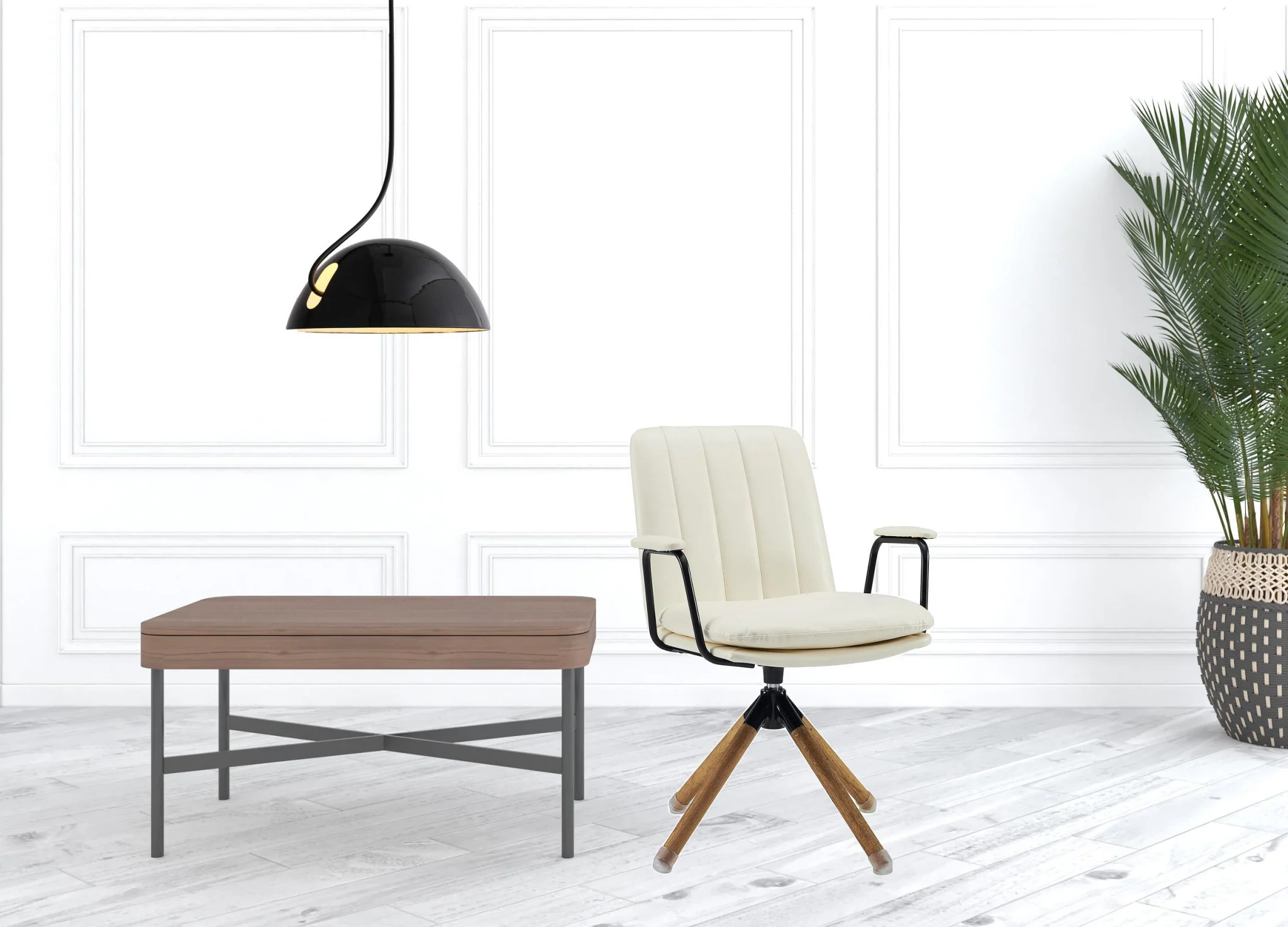 Off White Faux Leather And Brown Swivel Arm Chair By Homeroots - Image 8