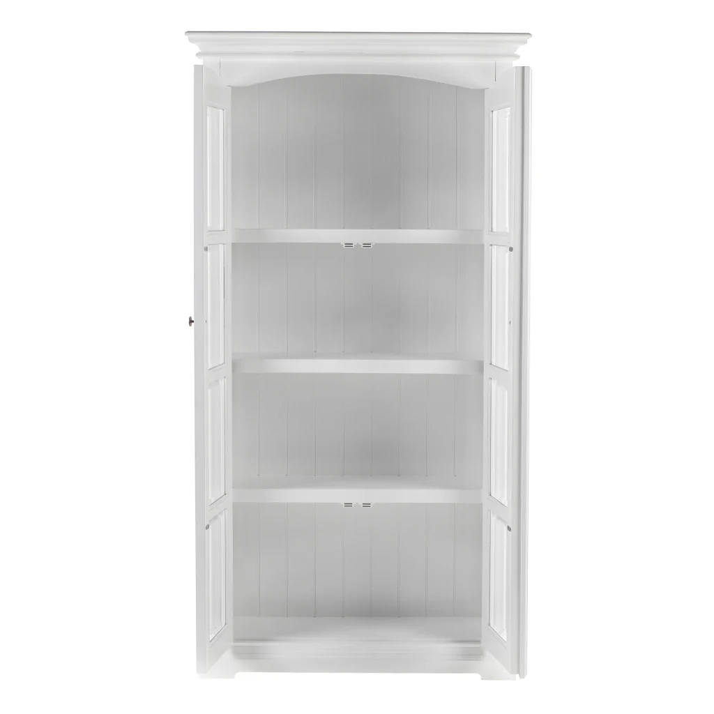 Off White Solid Wood Frame Curio Cabinet With Glass Doors By Homeroots - Image 2