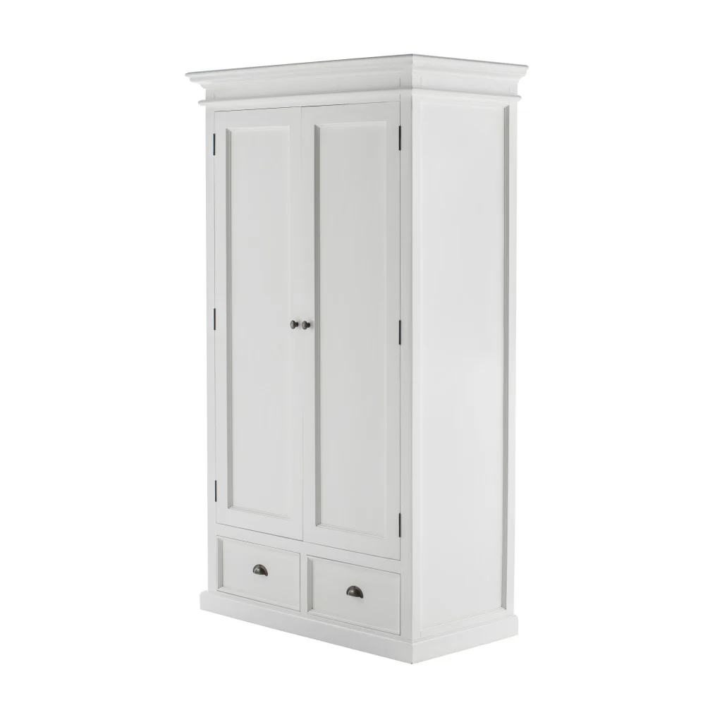 Off White Solid Wood Frame Wardrobe With Five Shelves And Two Drawers By Homeroots - Image 2