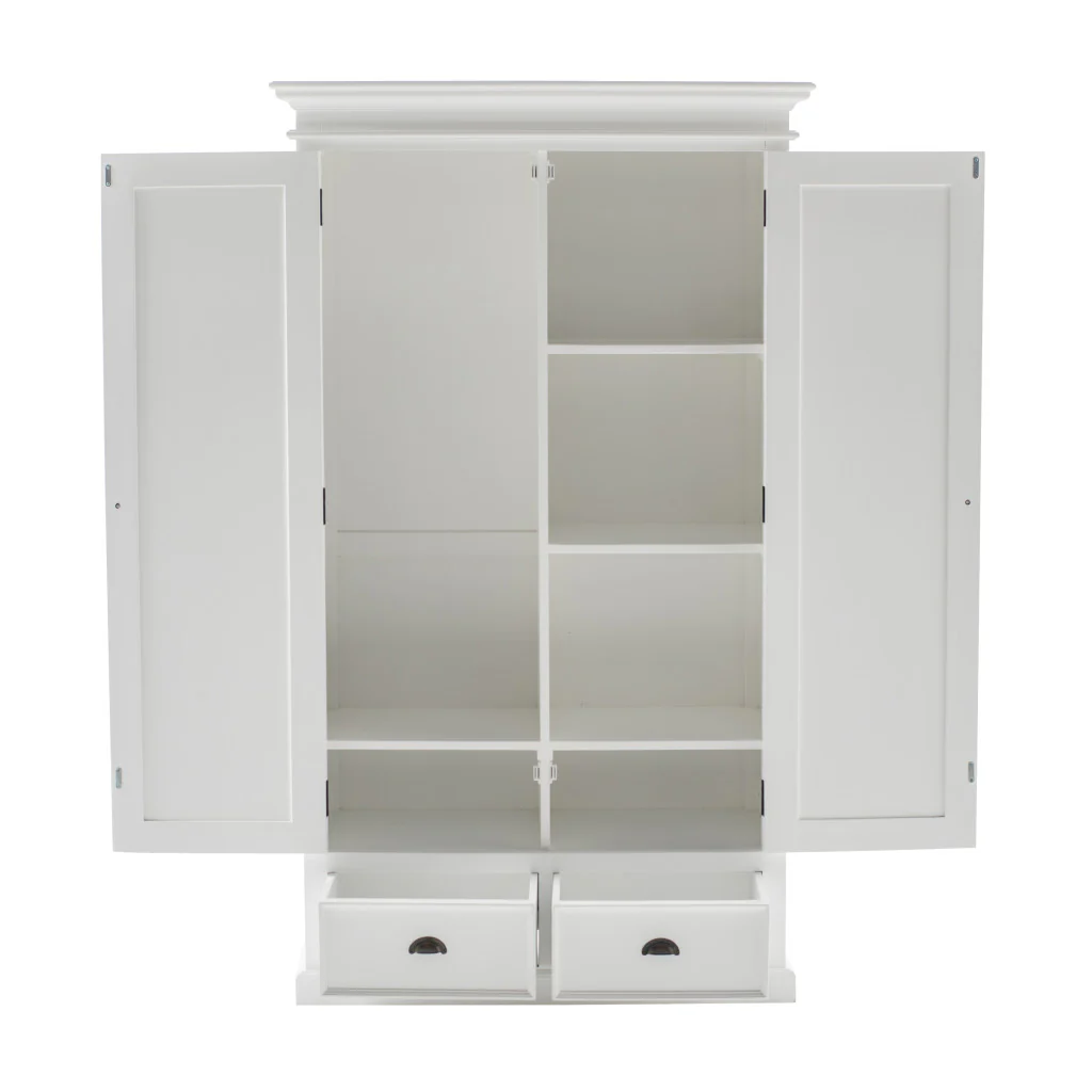 Off White Solid Wood Frame Wardrobe With Five Shelves And Two Drawers By Homeroots - Image 3