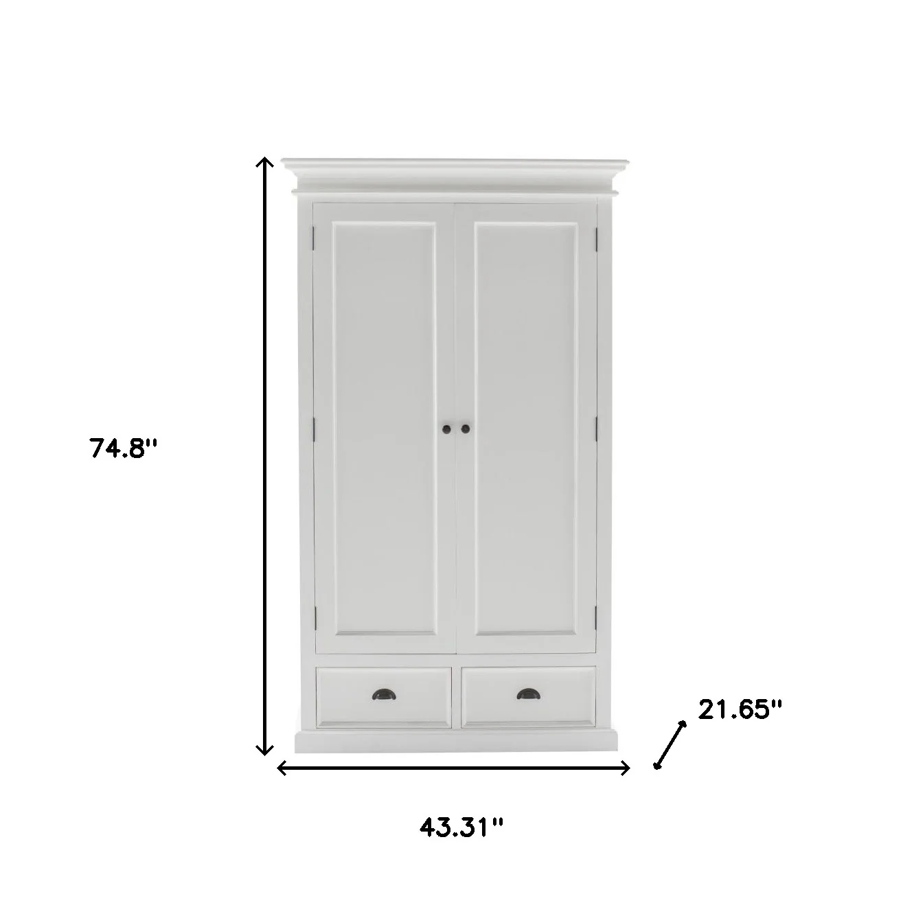 Off White Solid Wood Frame Wardrobe With Five Shelves And Two Drawers By Homeroots - Image 6