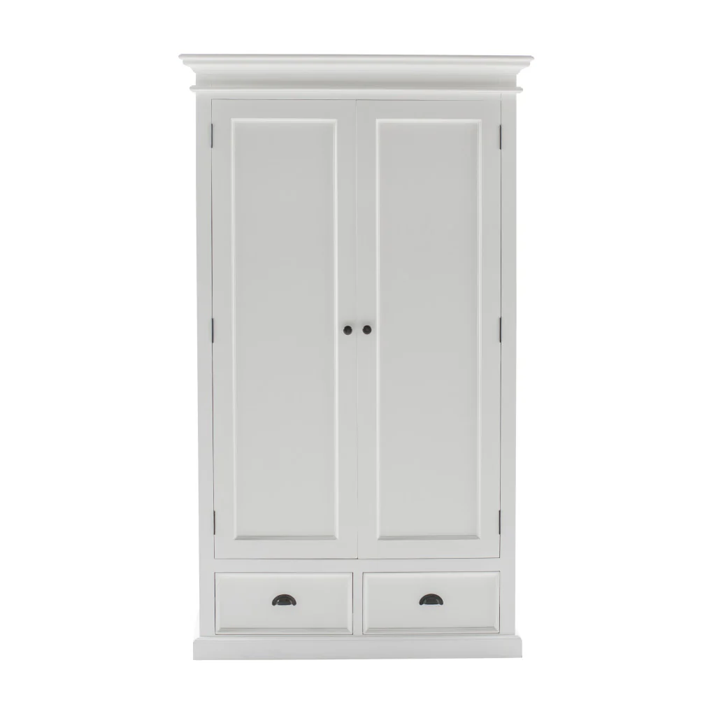 Off White Solid Wood Frame Wardrobe With Five Shelves And Two Drawers By Homeroots - Image 7