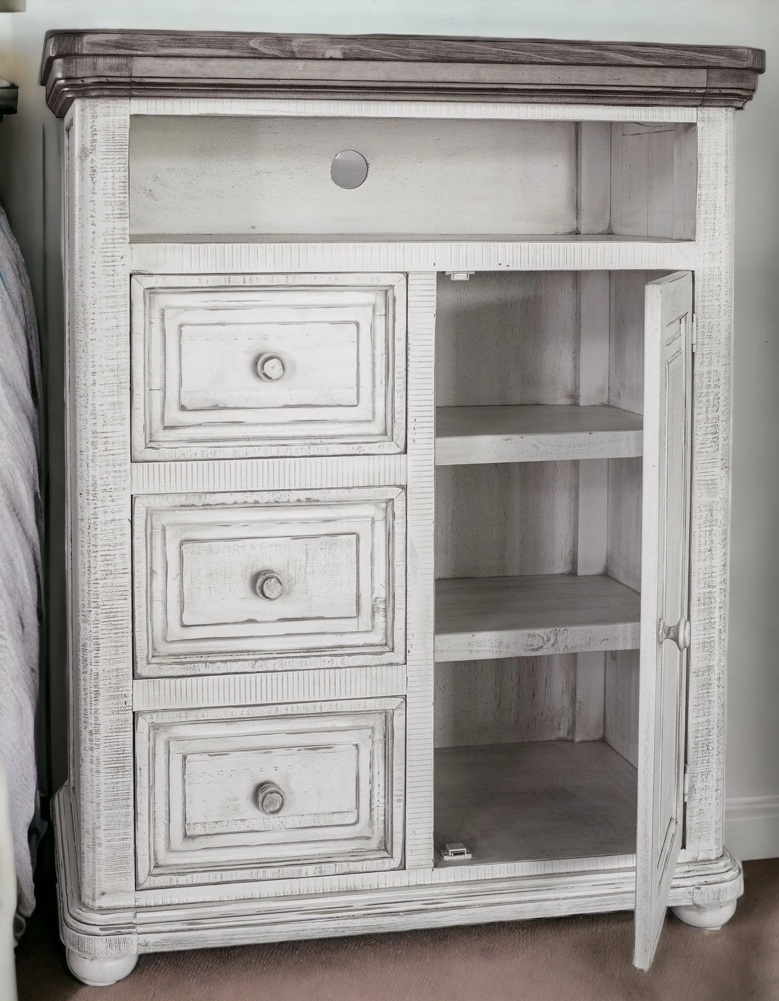Off White Solid Wood Three Drawer Gentlemans Chest By Homeroots - Image 6