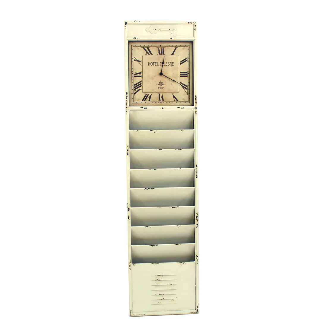 Off White Vintage Look Magazine Rack With Clock By Homeroots - Image 6
