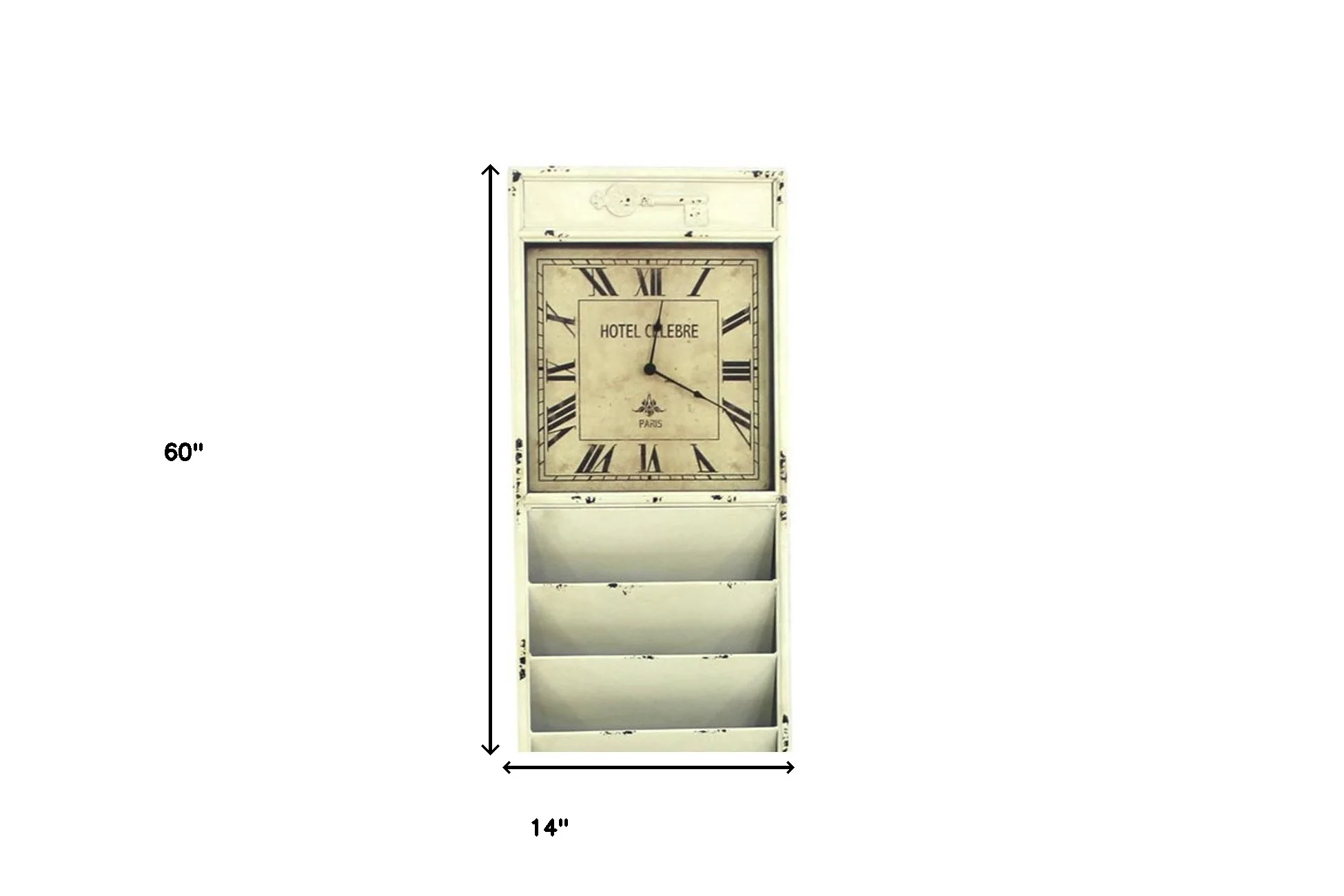Off White Vintage Look Magazine Rack With Clock By Homeroots - Image 7