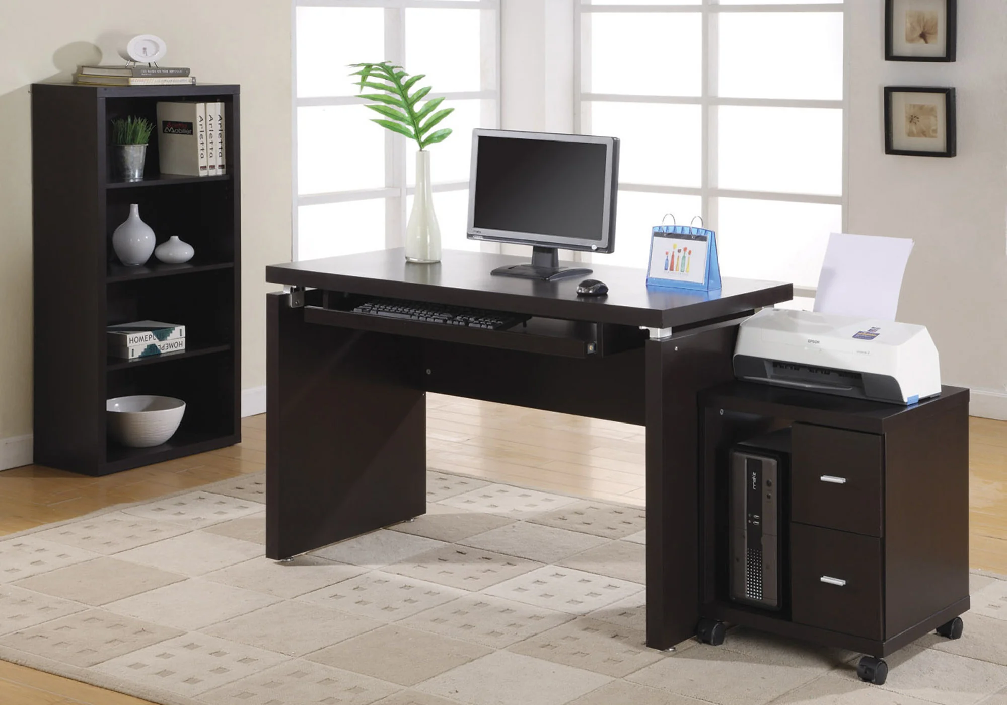 Office Cabinet Cappucino with 2 Drawer on Castors By Homeroots - Image 3