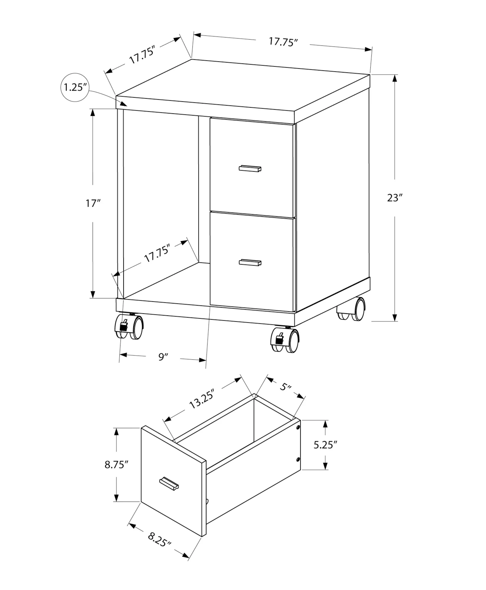 Office Cabinet Cappucino with 2 Drawer on Castors By Homeroots - Image 4