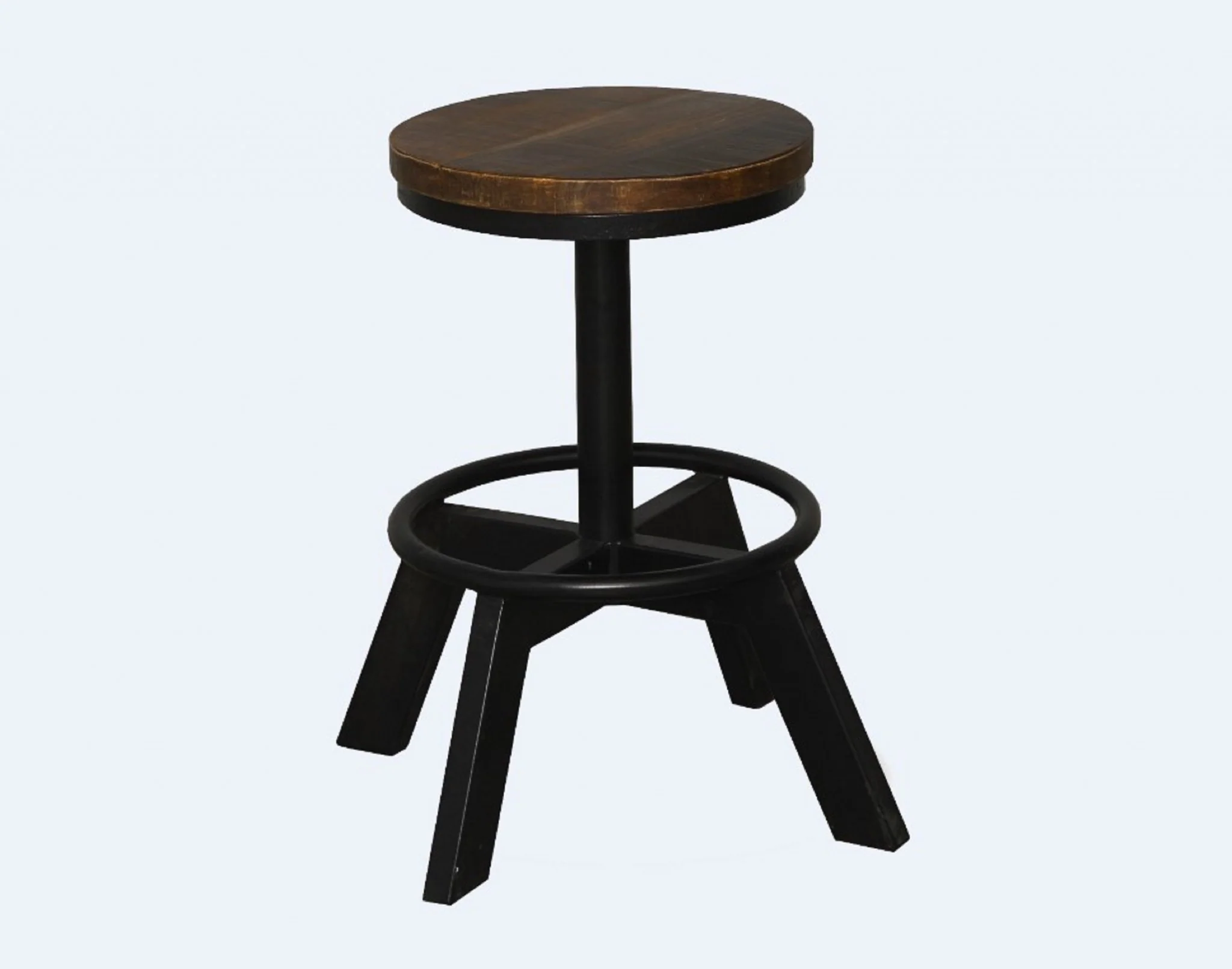 Old School Industrial Dark Wood Stool By Homeroots - Image 2