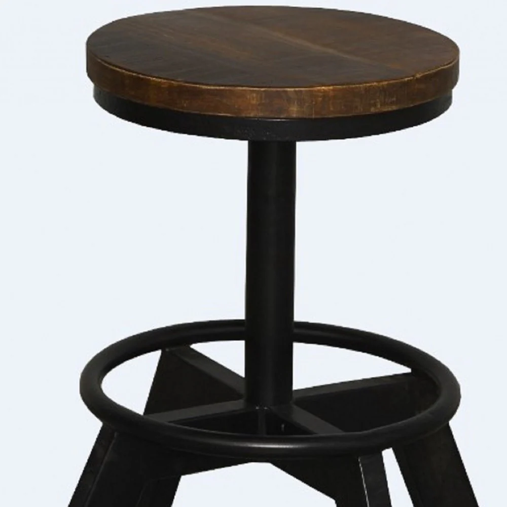 Old School Industrial Dark Wood Stool By Homeroots - Image 3