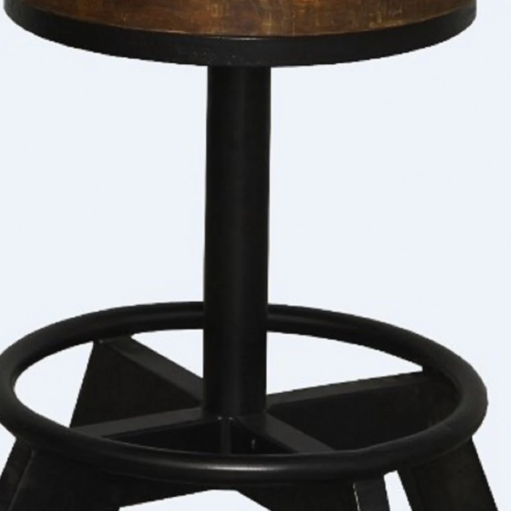 Old School Industrial Dark Wood Stool By Homeroots - Image 4