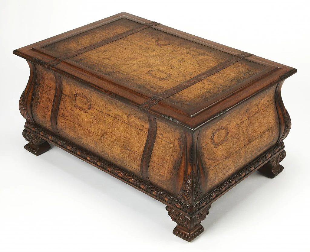Old World Vintage Style Map Bombe Coffee Table By Homeroots - Image 2