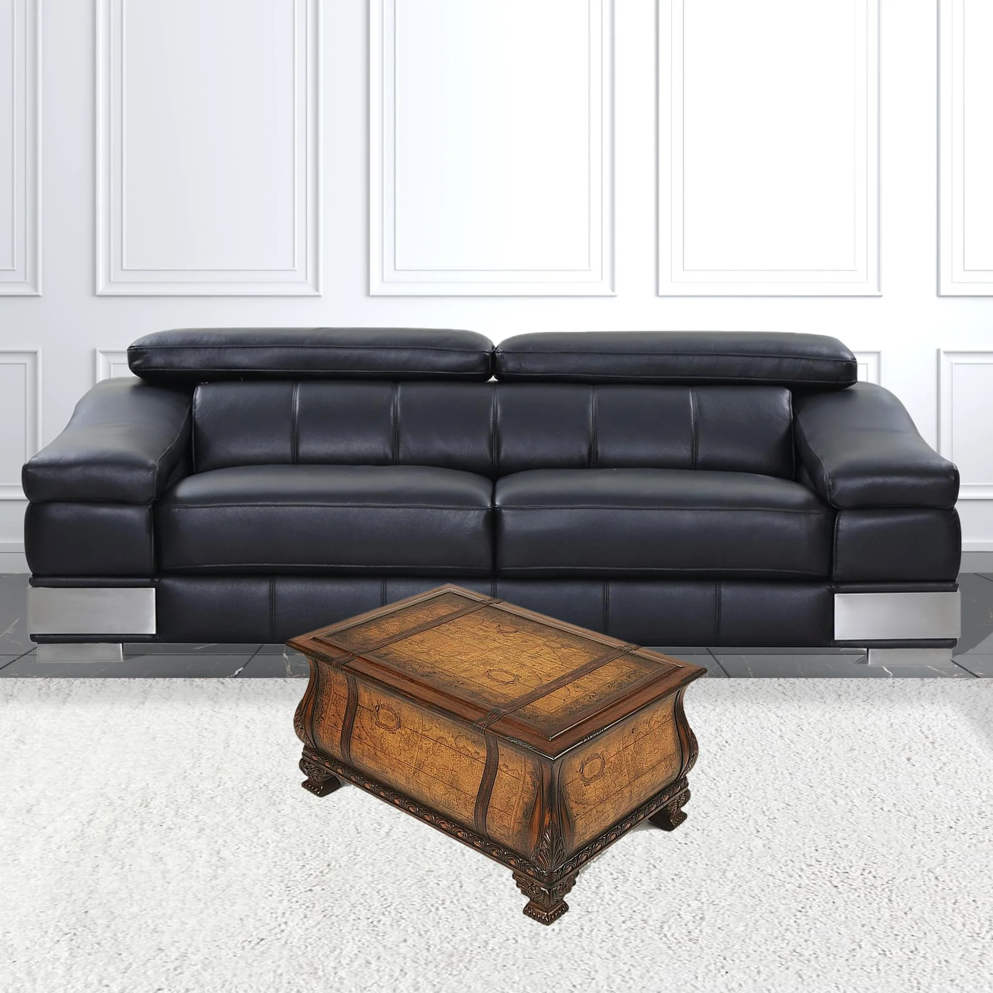 Old World Vintage Style Map Bombe Coffee Table By Homeroots - Image 3