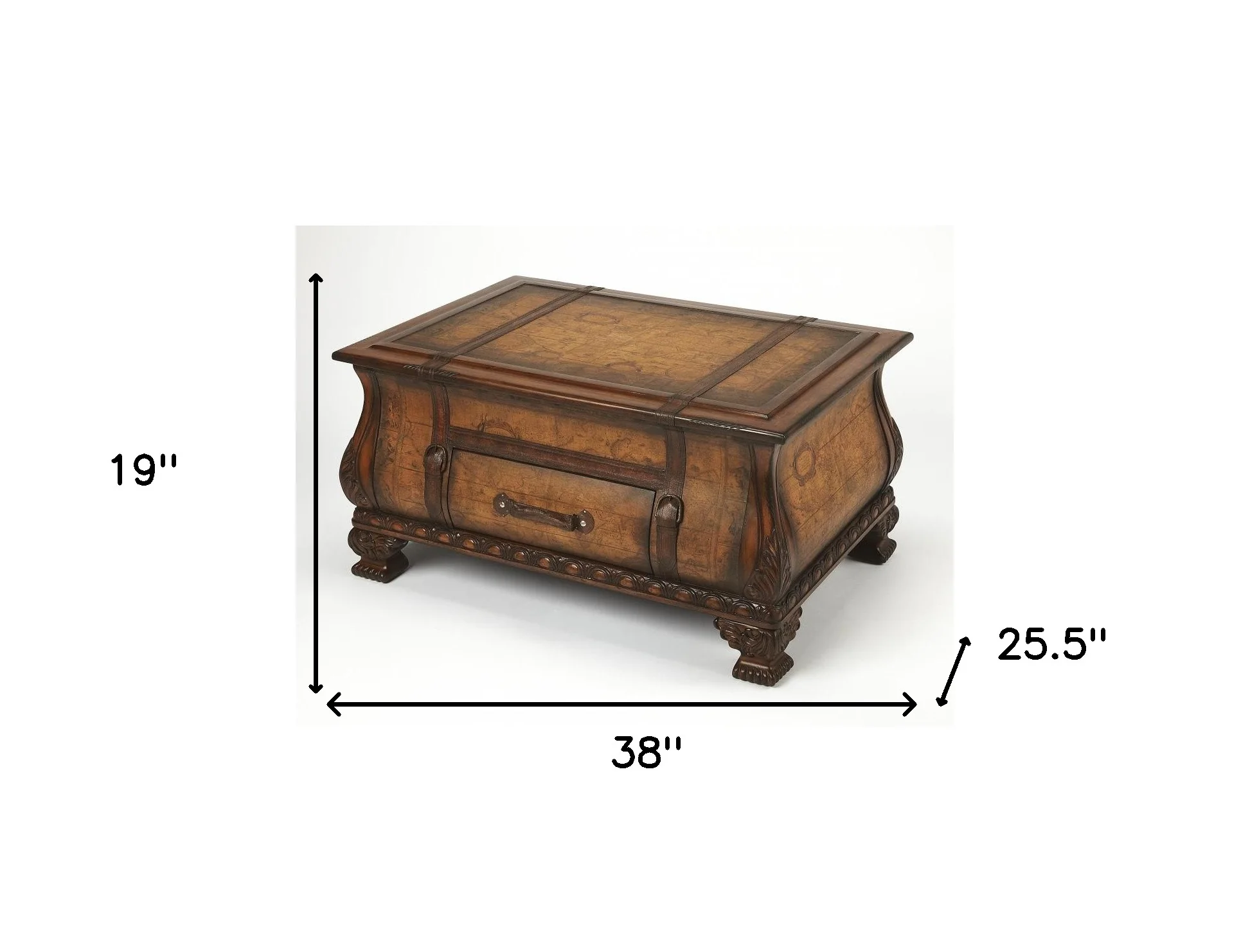 Old World Vintage Style Map Bombe Coffee Table By Homeroots - Image 6